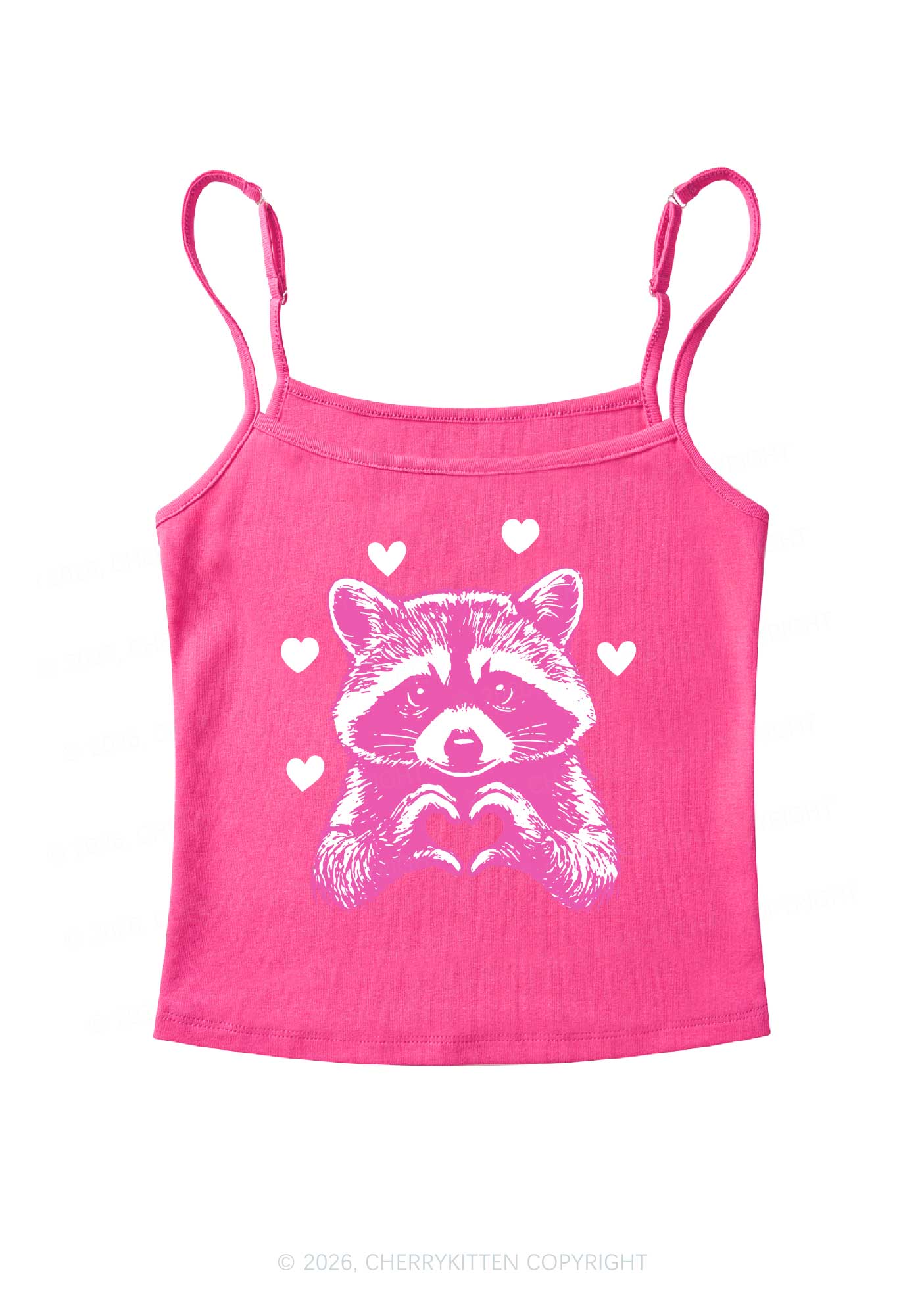 Pink Raccoon Heart Valentine's Day Y2K Spaghetti Strap Cami Cherrykitten - Image 5
