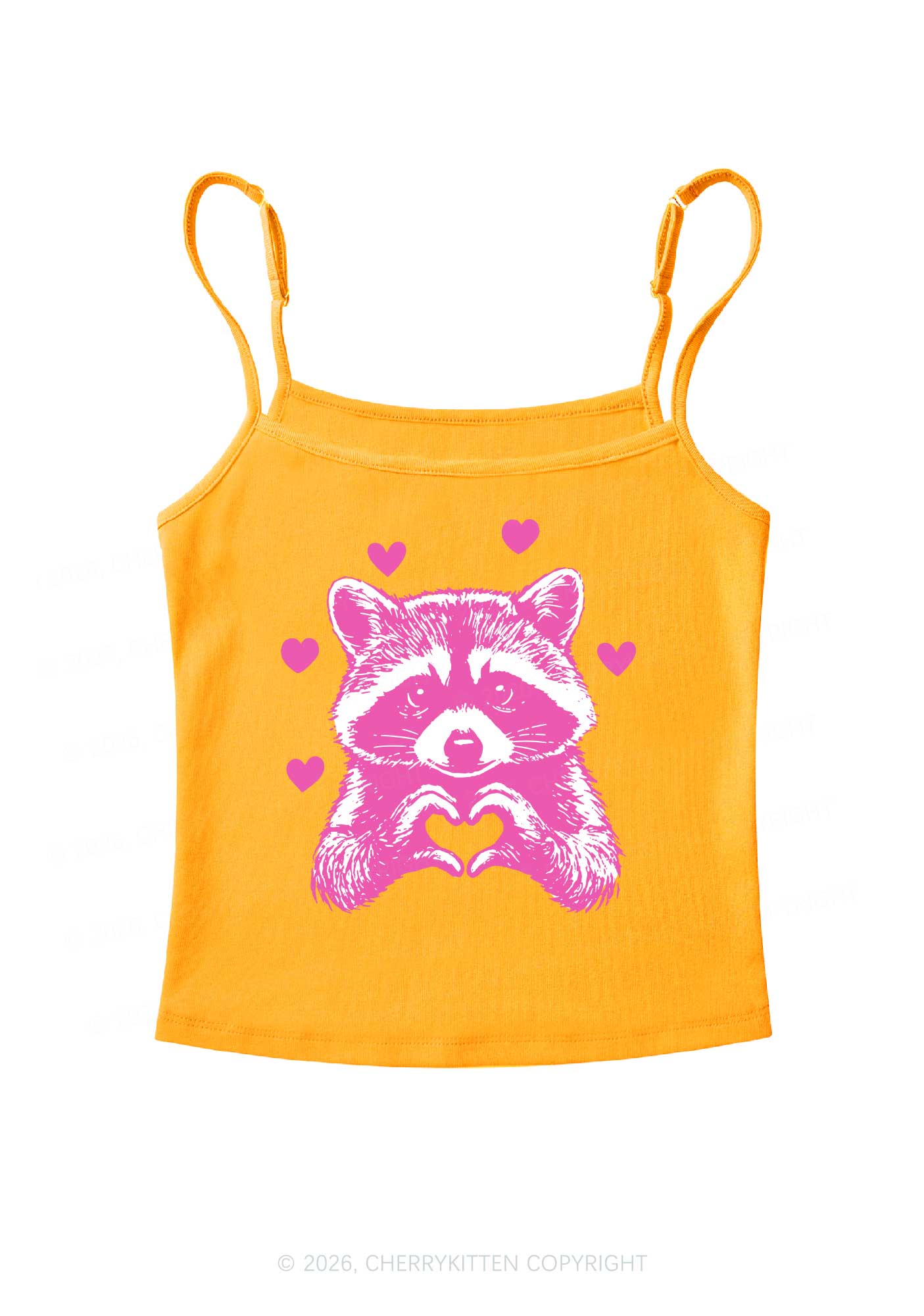Pink Raccoon Heart Valentine's Day Y2K Spaghetti Strap Cami Cherrykitten - Image 6