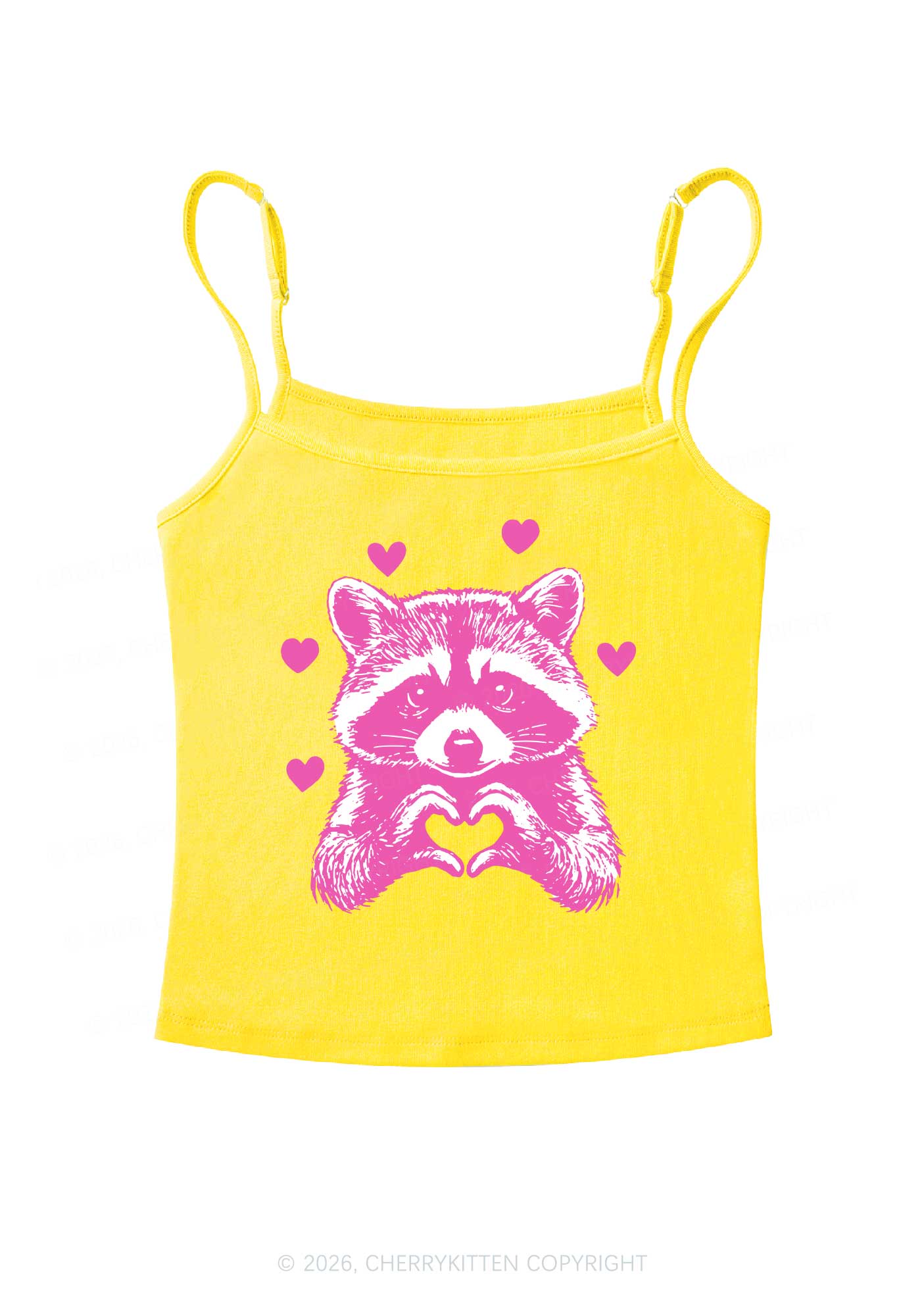 Pink Raccoon Heart Valentine's Day Y2K Spaghetti Strap Cami Cherrykitten - Image 7