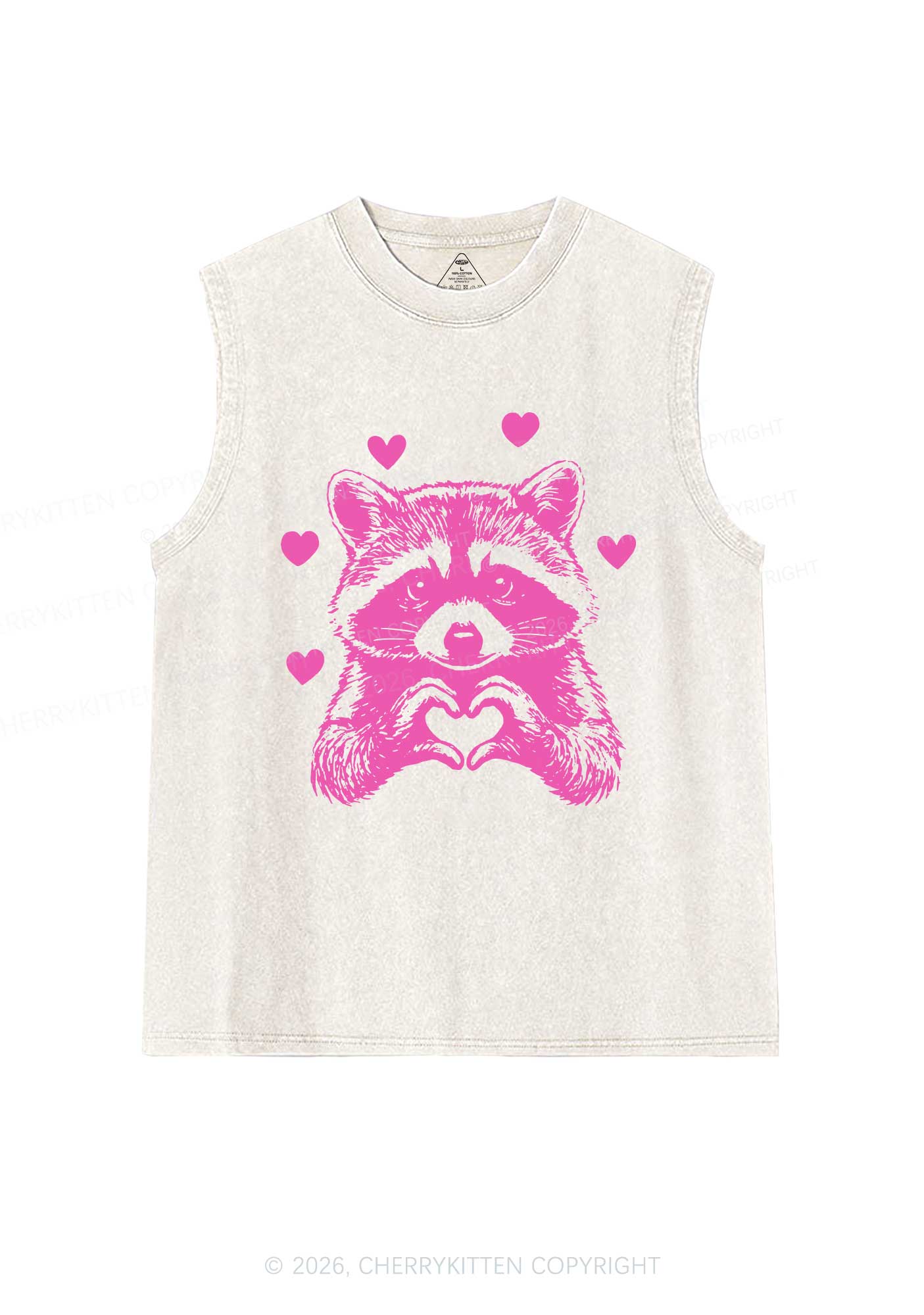 Pink Raccoon Heart Valentine's Day Y2K Washed Muscle Tank Cherrykitten - Image 3