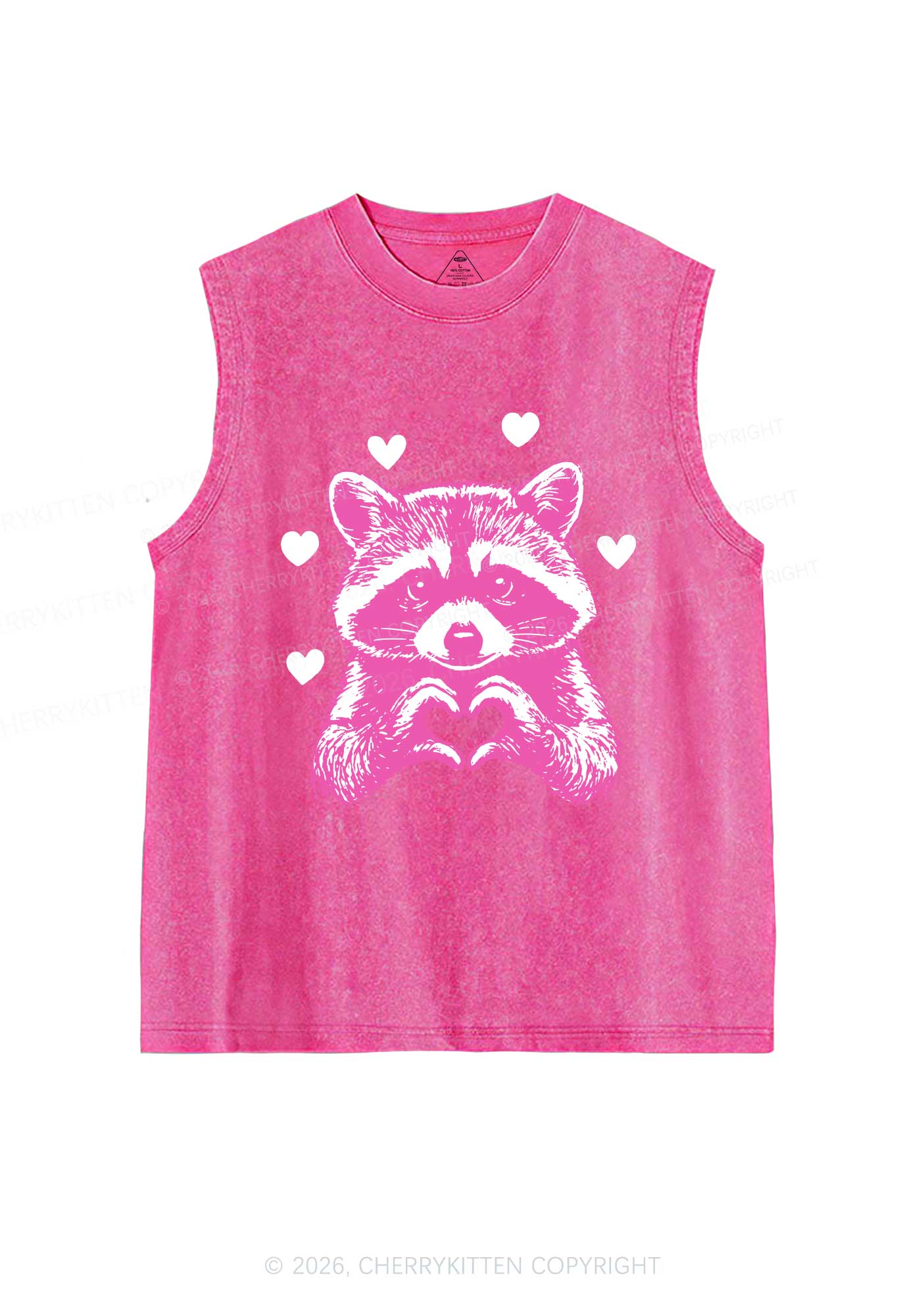 Pink Raccoon Heart Valentine's Day Y2K Washed Muscle Tank Cherrykitten - Image 4