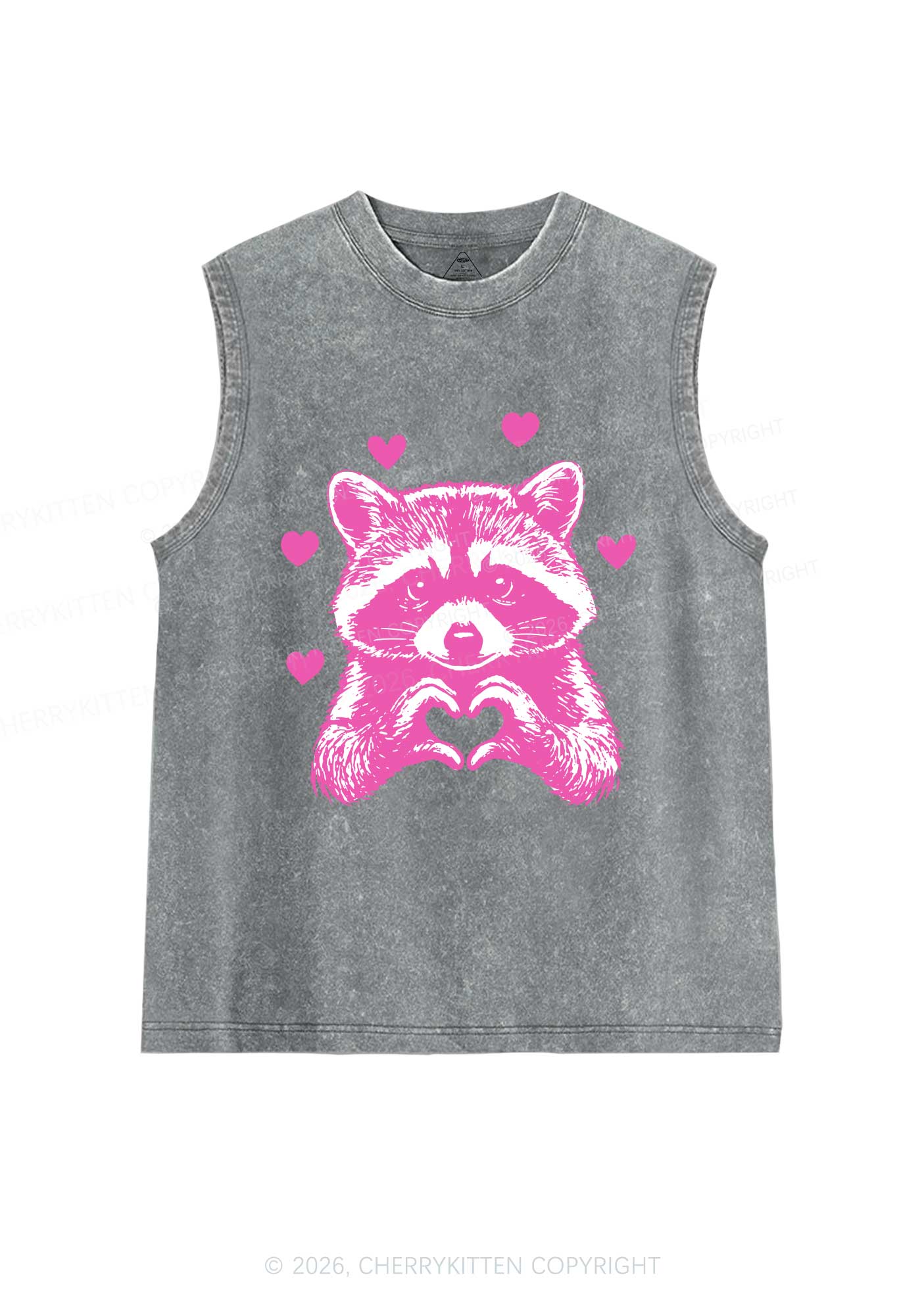 Pink Raccoon Heart Valentine's Day Y2K Washed Muscle Tank Cherrykitten - Image 5