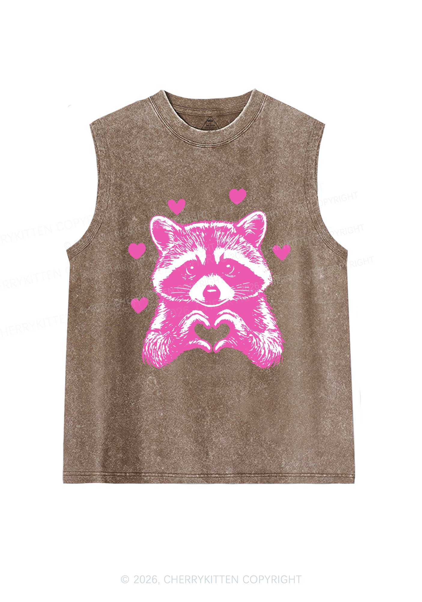 Pink Raccoon Heart Valentine's Day Y2K Washed Muscle Tank Cherrykitten - Image 6