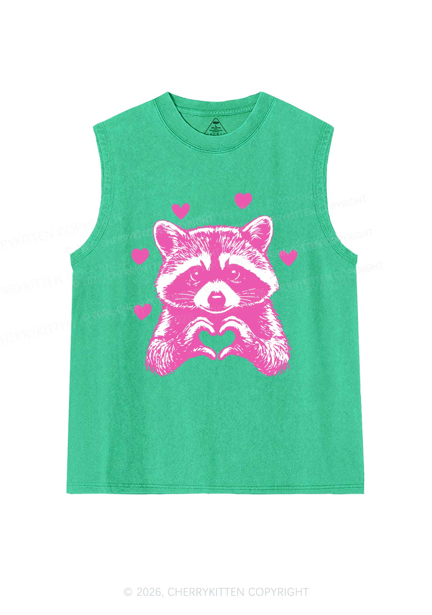 Pink Raccoon Heart Valentine's Day Y2K Washed Muscle Tank Cherrykitten - Image 7