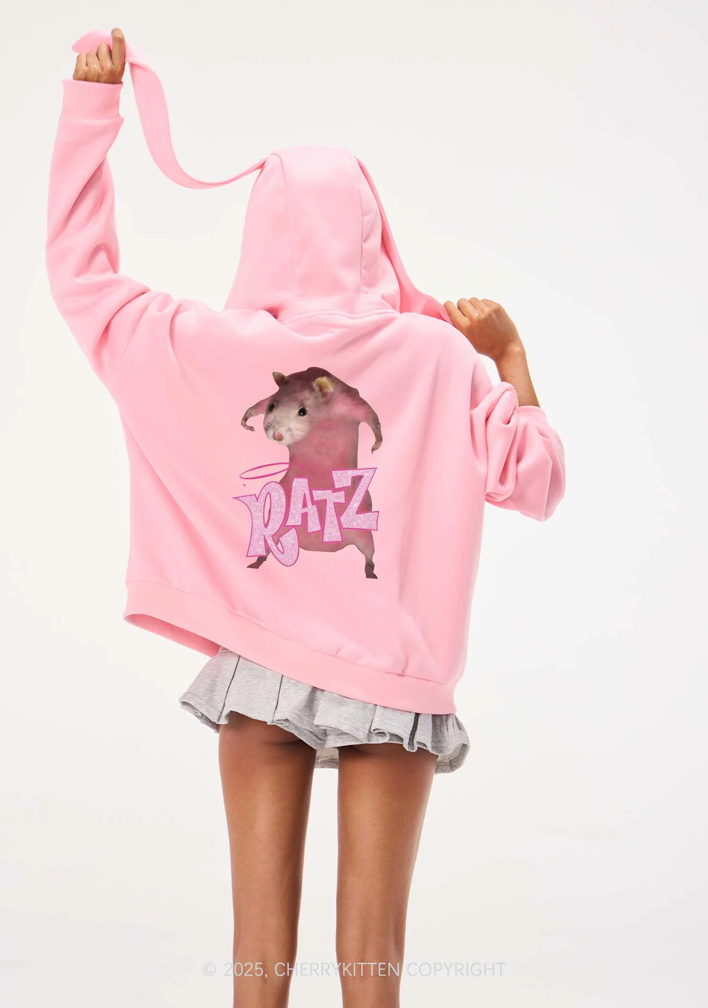 Pink Ratz Y2K Bunny Ear Zip Hoodie Cherrykitten - Image 2