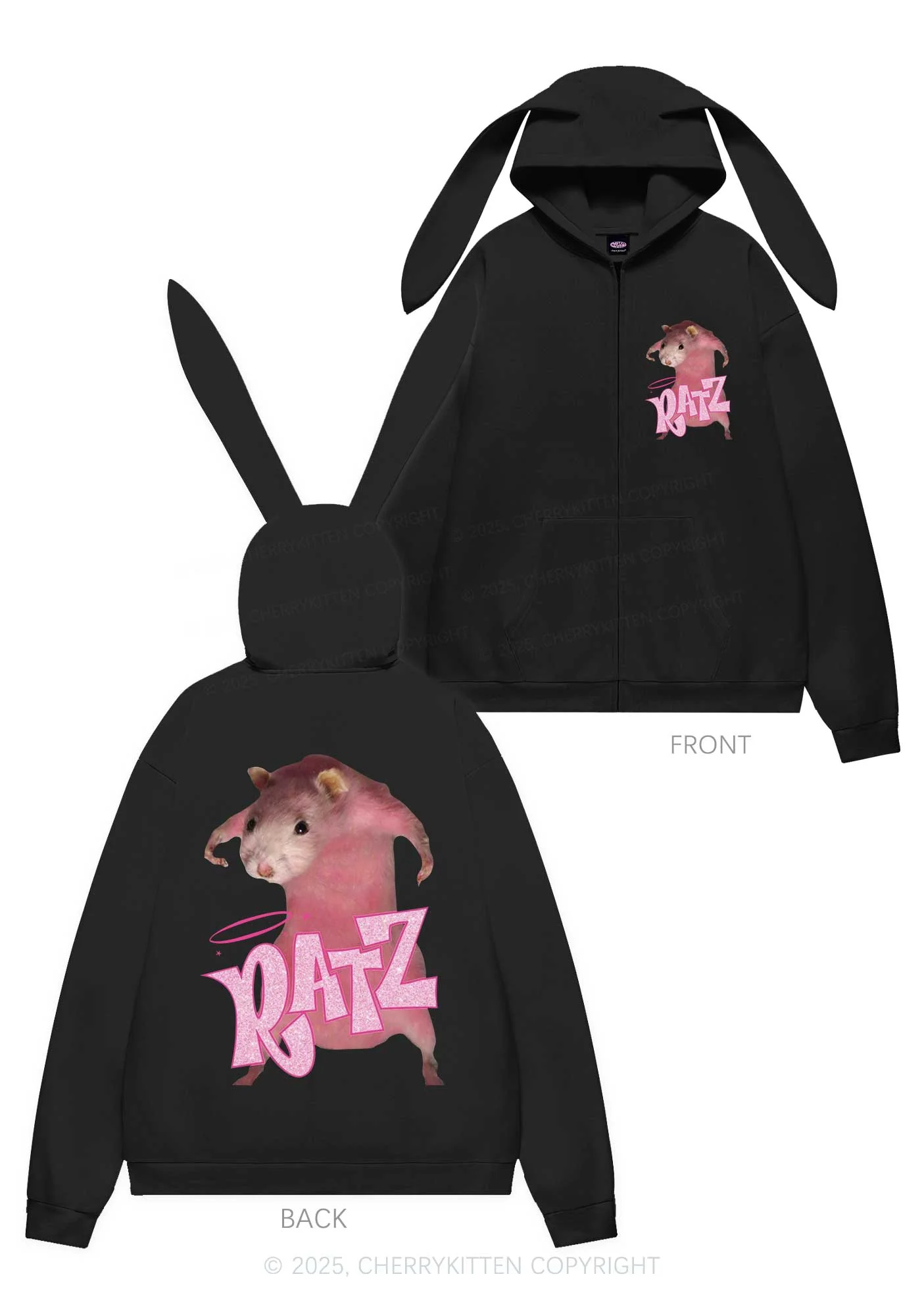 Pink Ratz Y2K Bunny Ear Zip Hoodie Cherrykitten - Image 5