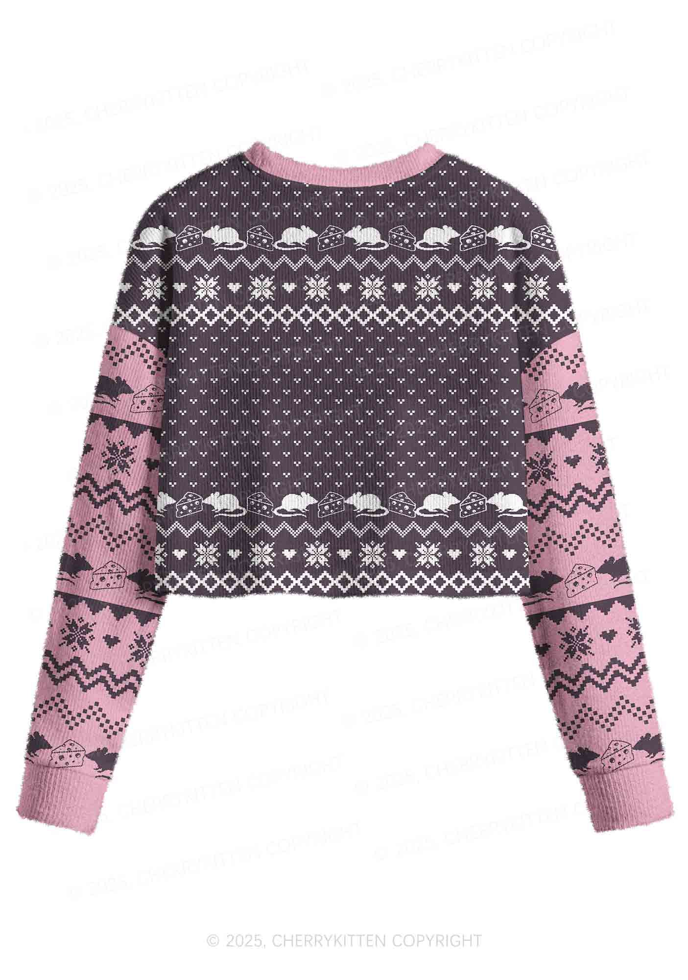 Pink Ratz Y2K Christmas Crop Knit Sweatshirt Cherrykitten - Image 2
