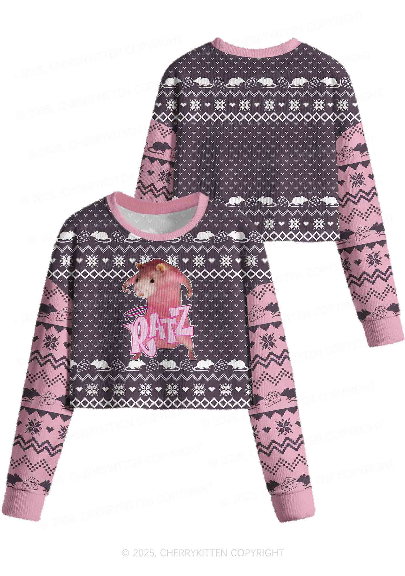Pink Ratz Y2K Christmas Crop Knit Sweatshirt Cherrykitten - Image 3