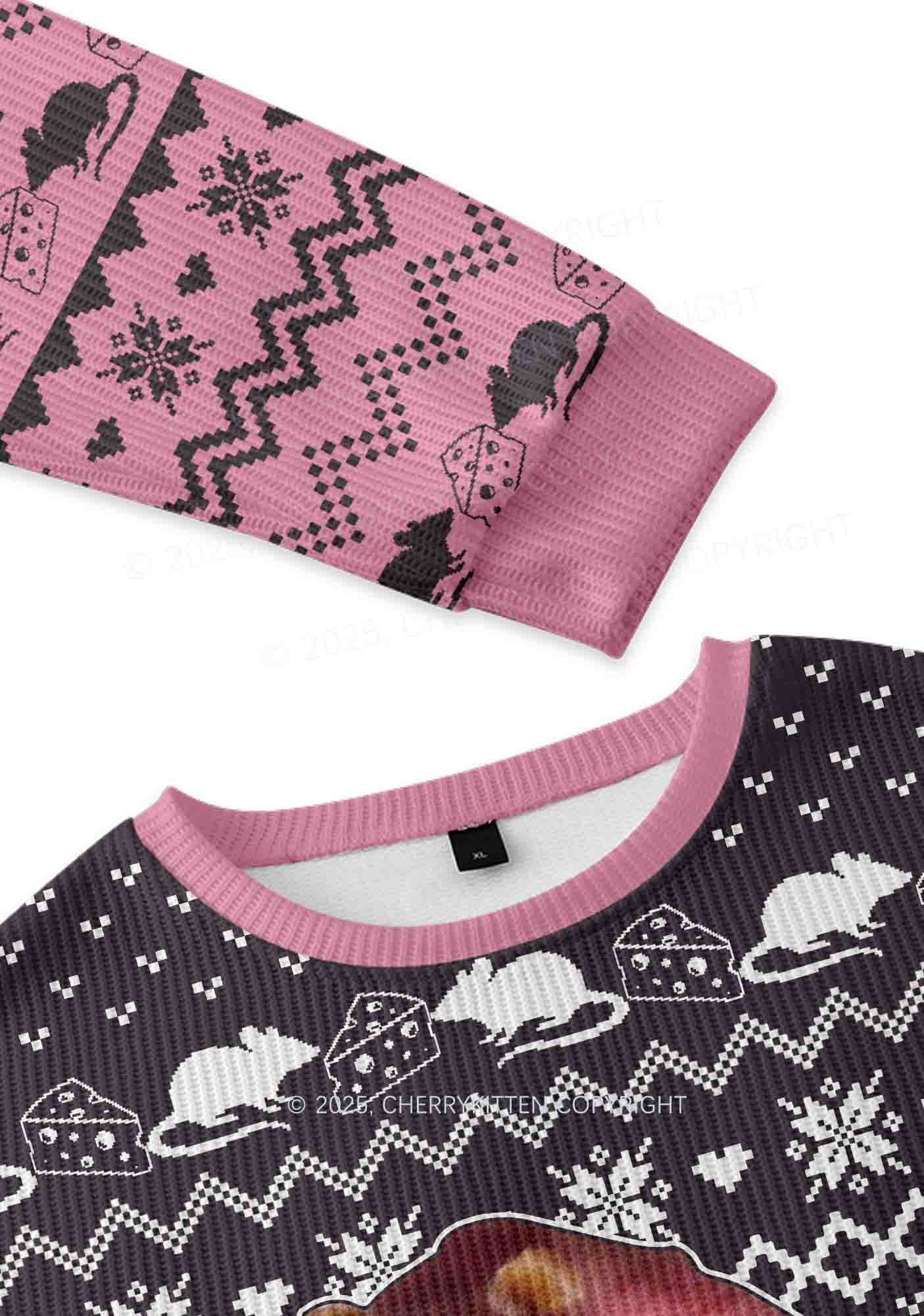 Pink Ratz Y2K Christmas Knit Sweatshirt Cherrykitten - Image 3