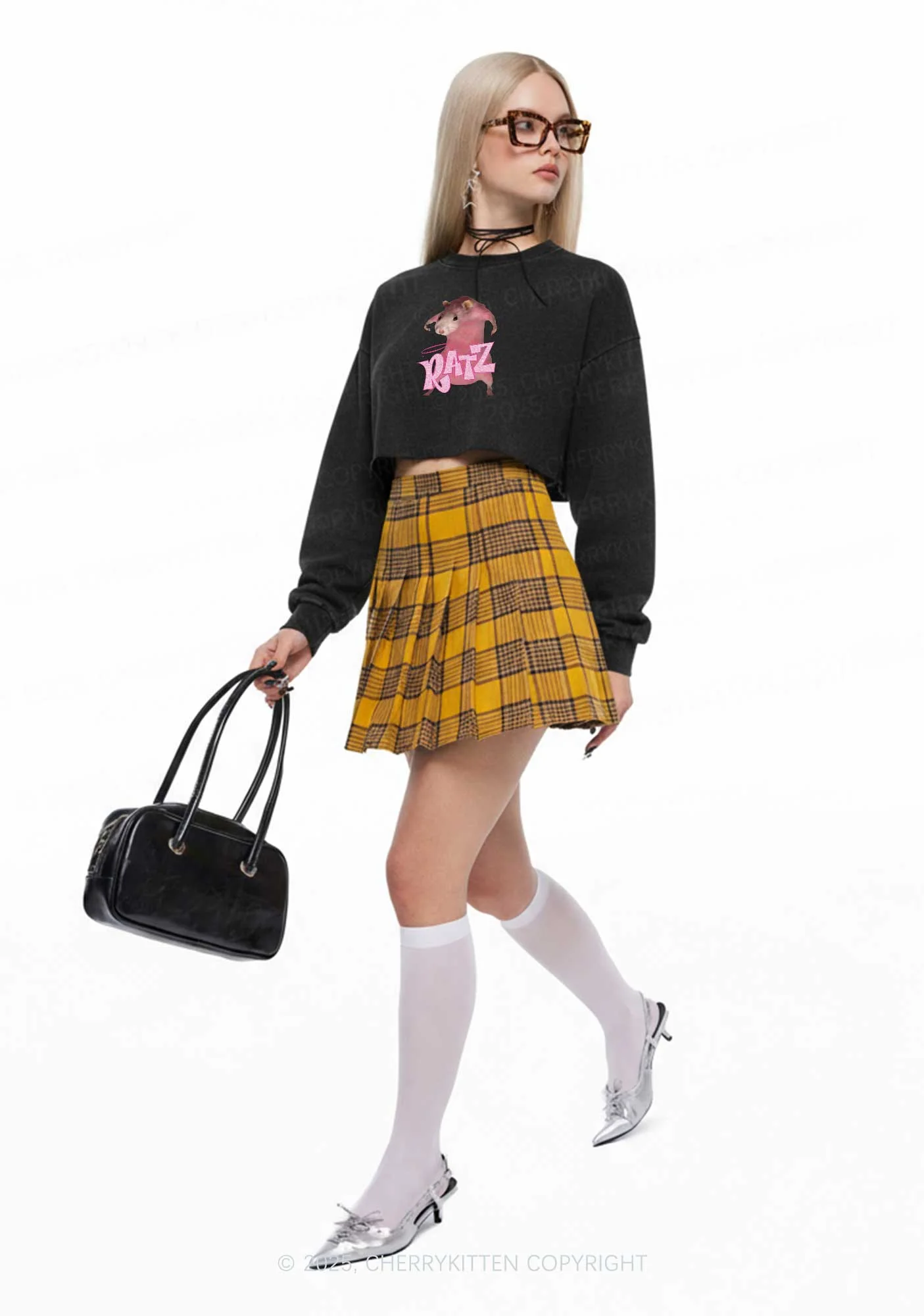 Pink Ratz Y2K Crop Washed Sweatshirts Cherrykitten - Image 2