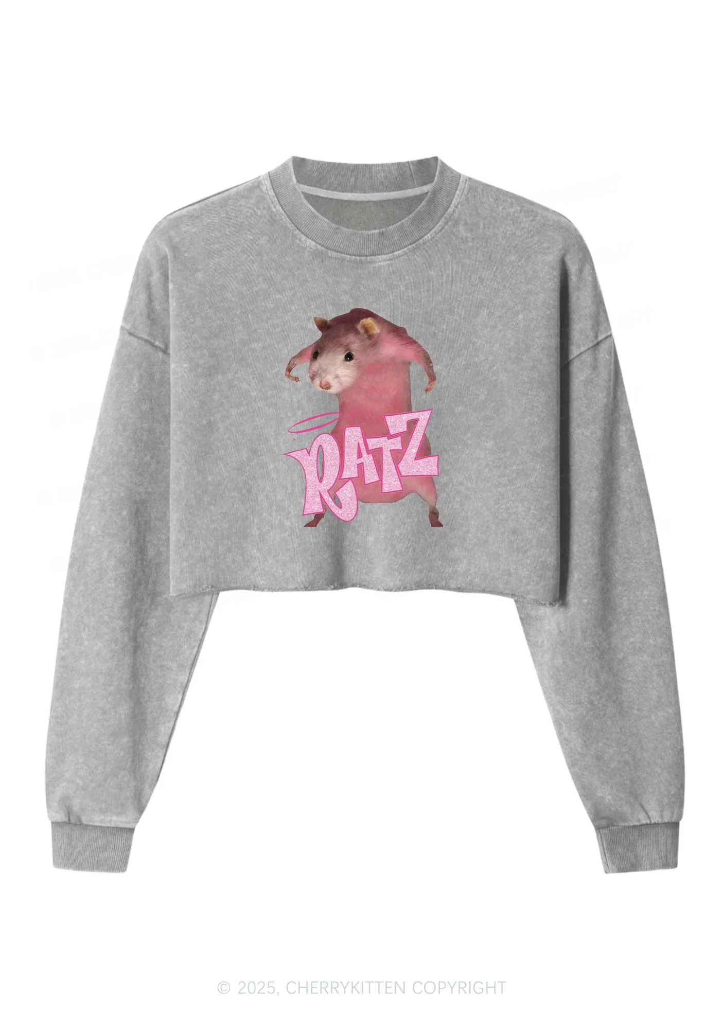 Pink Ratz Y2K Crop Washed Sweatshirts Cherrykitten - Image 5