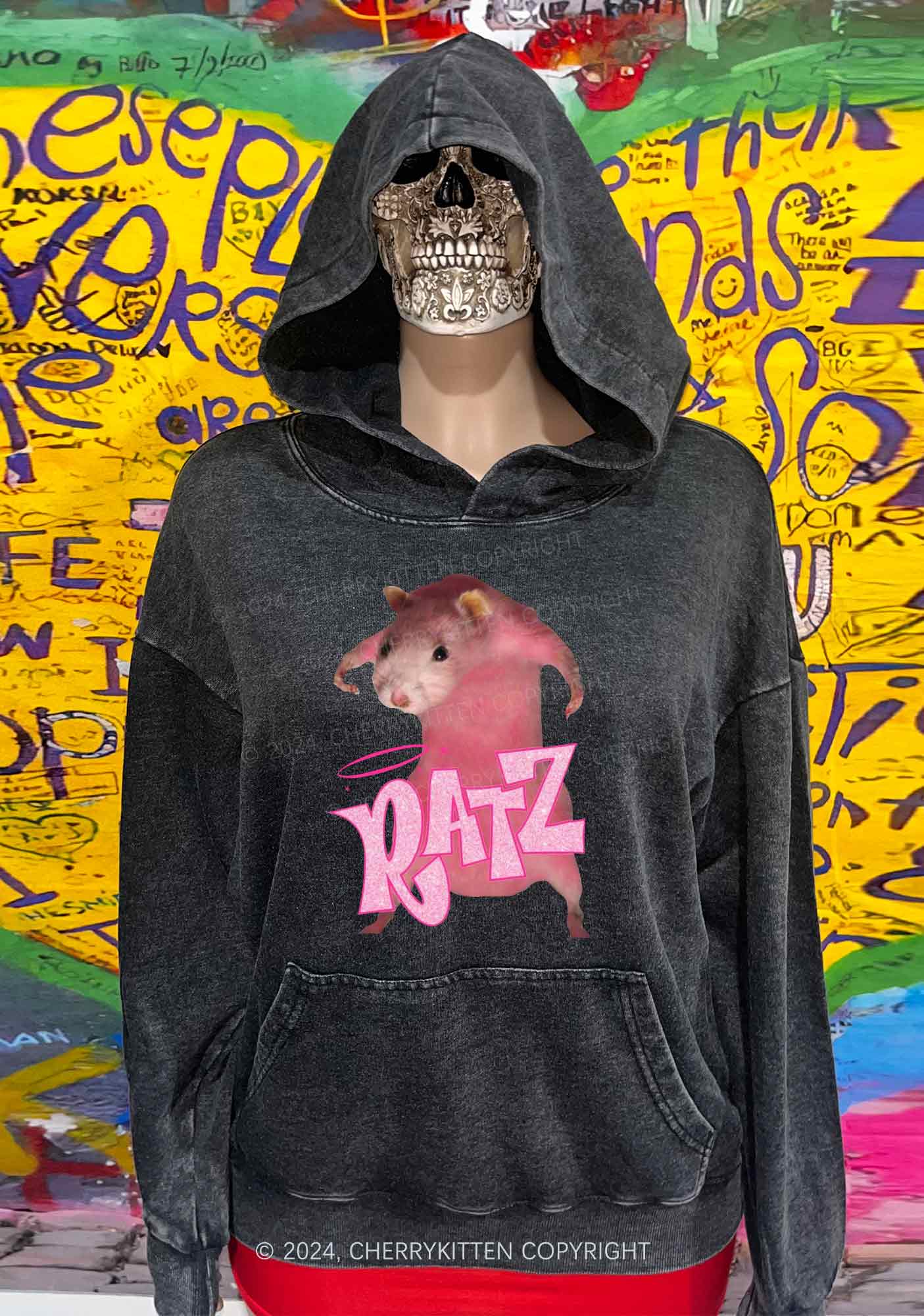 Pink Ratz Y2K Washed Hoodie Cherrykitten - Image 2
