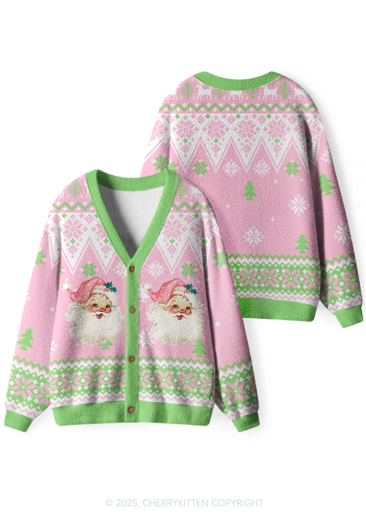 Pink Santa Y2K Christmas Cardigan Knit Sweatshirt Cherrykitten - Image 3