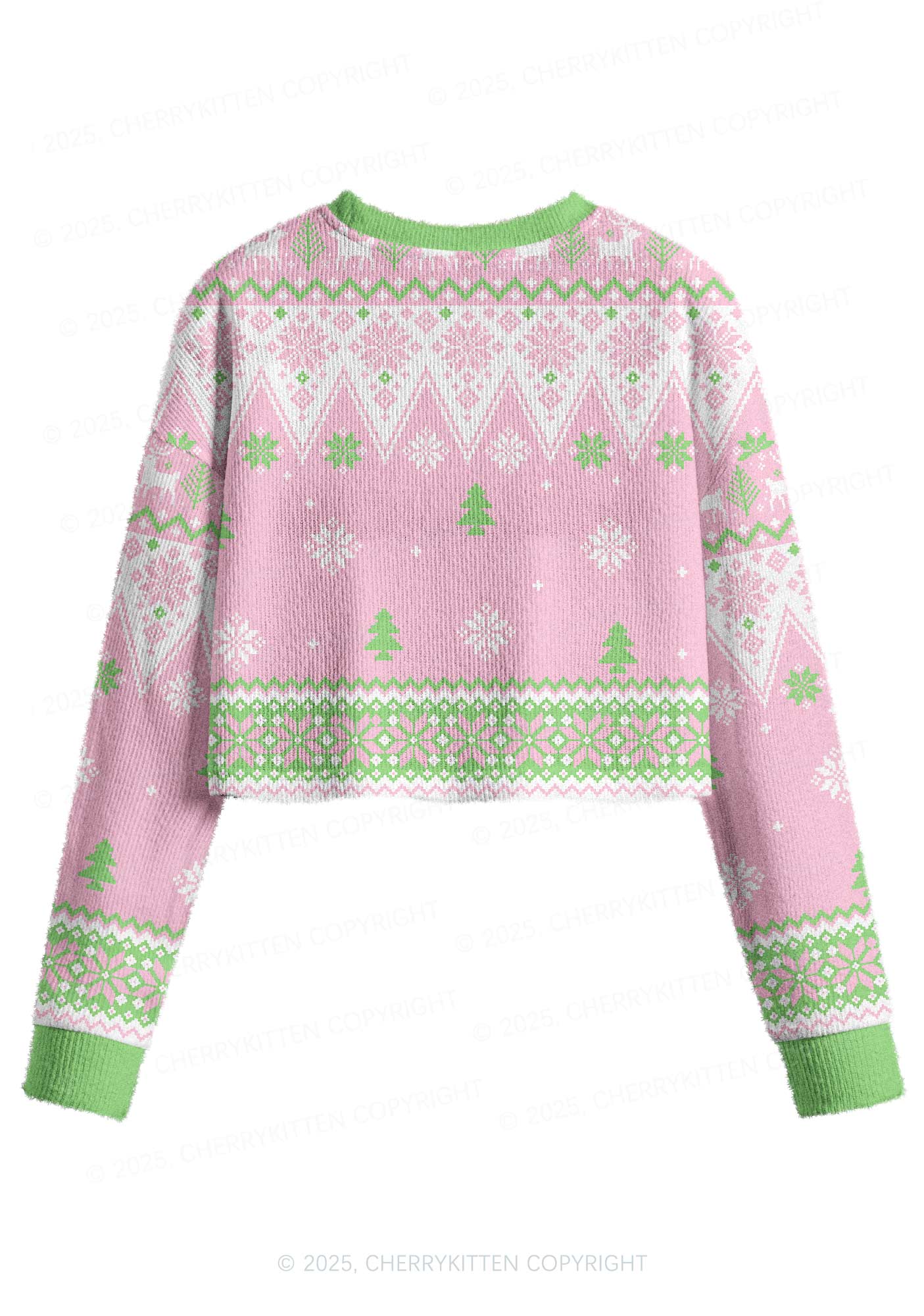 Pink Santa Y2K Christmas Crop Knit Sweatshirt Cherrykitten - Image 2