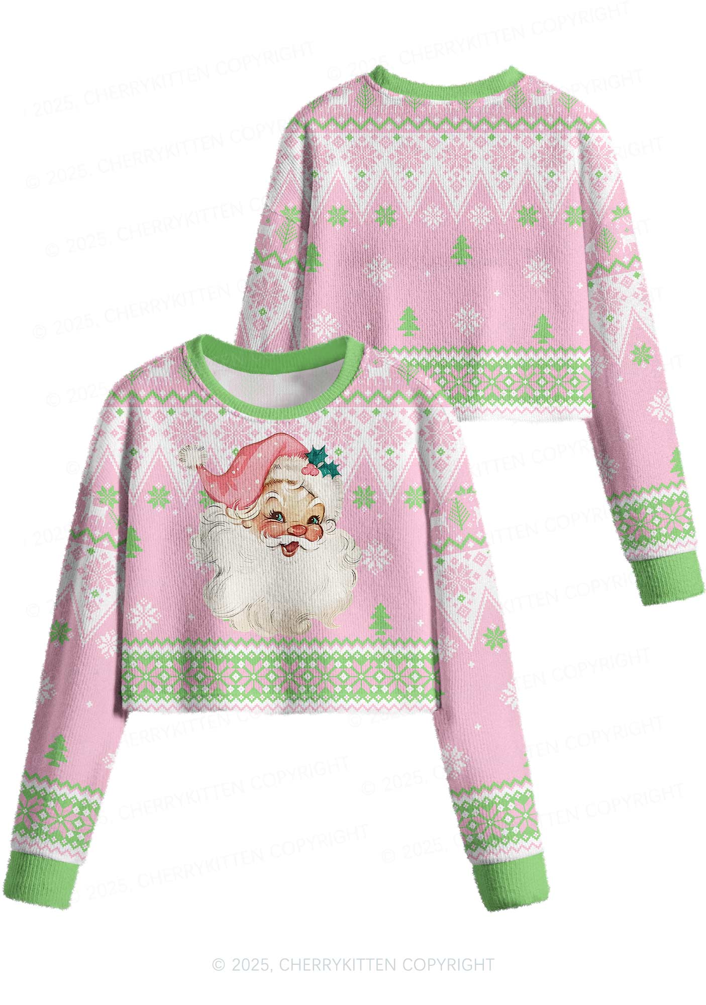 Pink Santa Y2K Christmas Crop Knit Sweatshirt Cherrykitten - Image 3