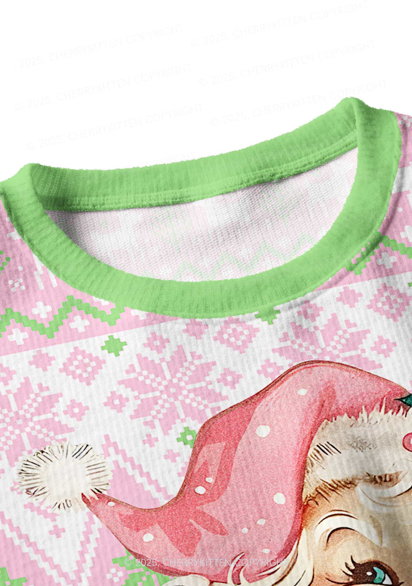 Pink Santa Y2K Christmas Crop Knit Sweatshirt Cherrykitten - Image 4