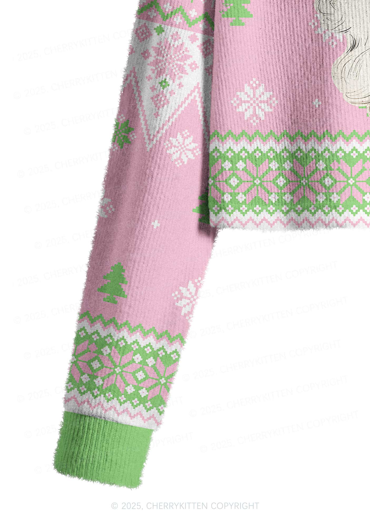Pink Santa Y2K Christmas Crop Knit Sweatshirt Cherrykitten - Image 5