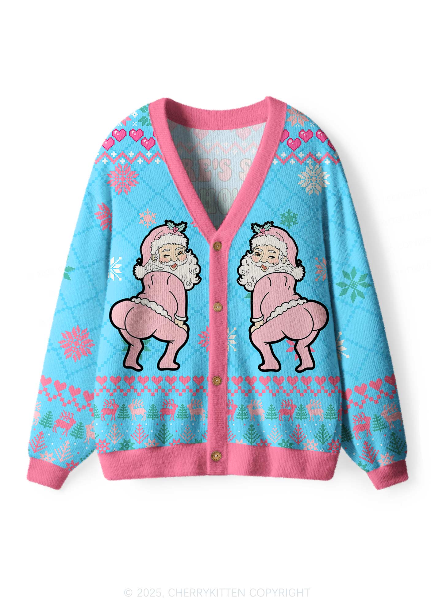 Pink Santas Y2K Christmas Cardigan Knit Sweatshirt Cherrykitten - Image 2