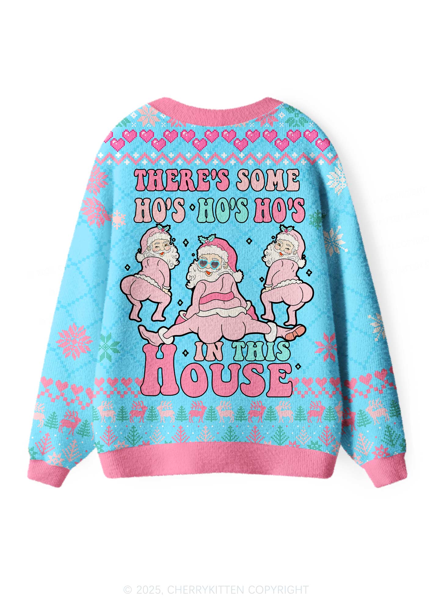 Pink Santas Y2K Christmas Cardigan Knit Sweatshirt Cherrykitten - Image 3