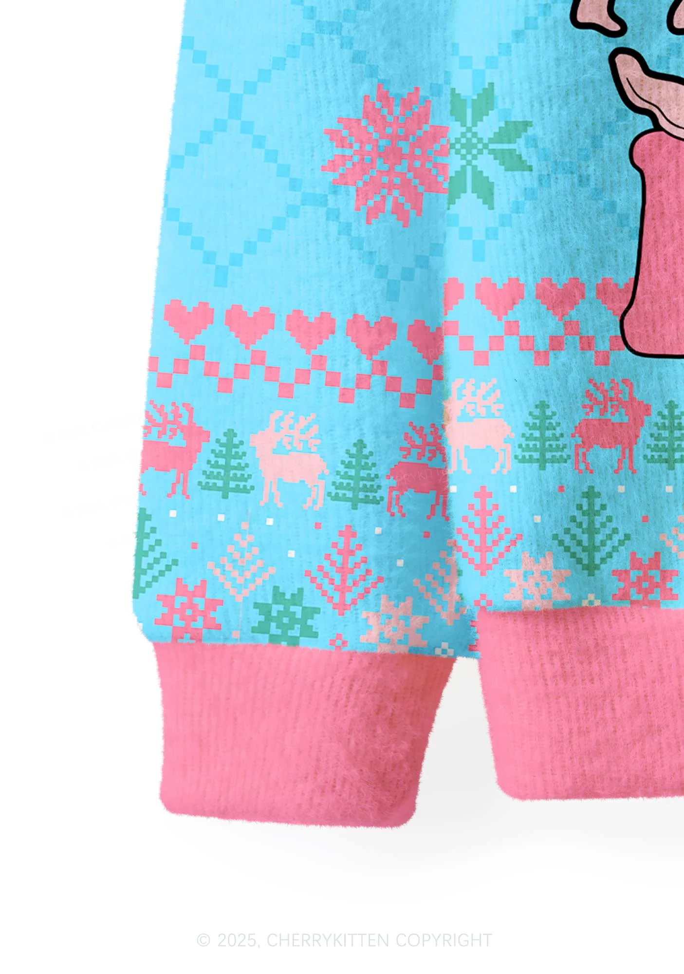 Pink Santas Y2K Christmas Cardigan Knit Sweatshirt Cherrykitten - Image 4