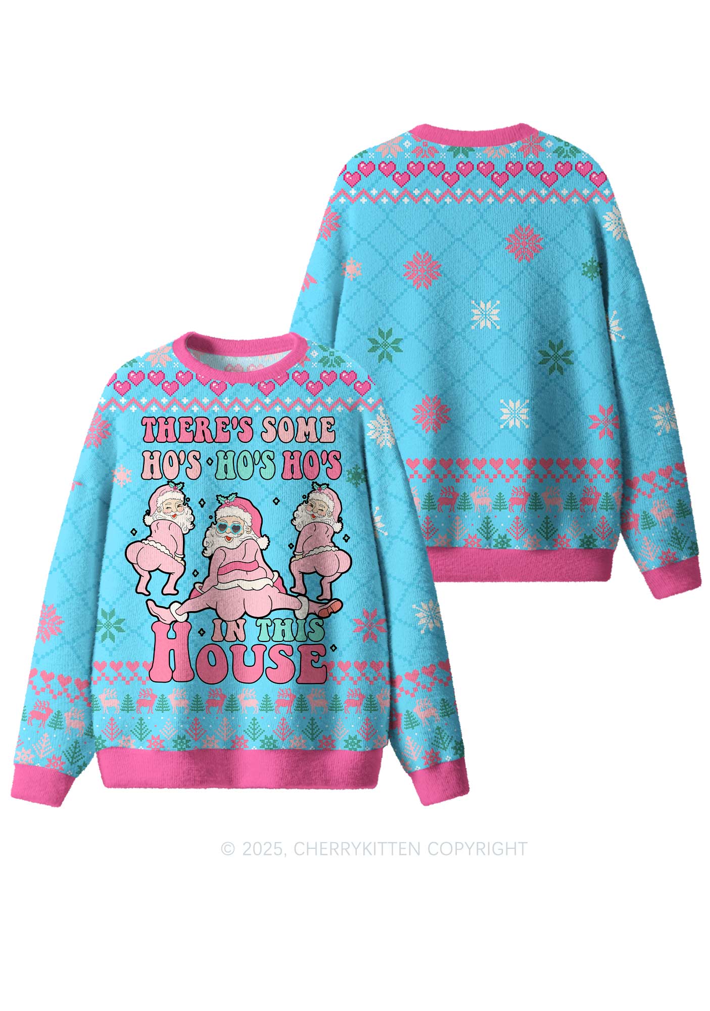 Pink Santas Y2K Christmas Knit Sweatshirt Cherrykitten - Image 3