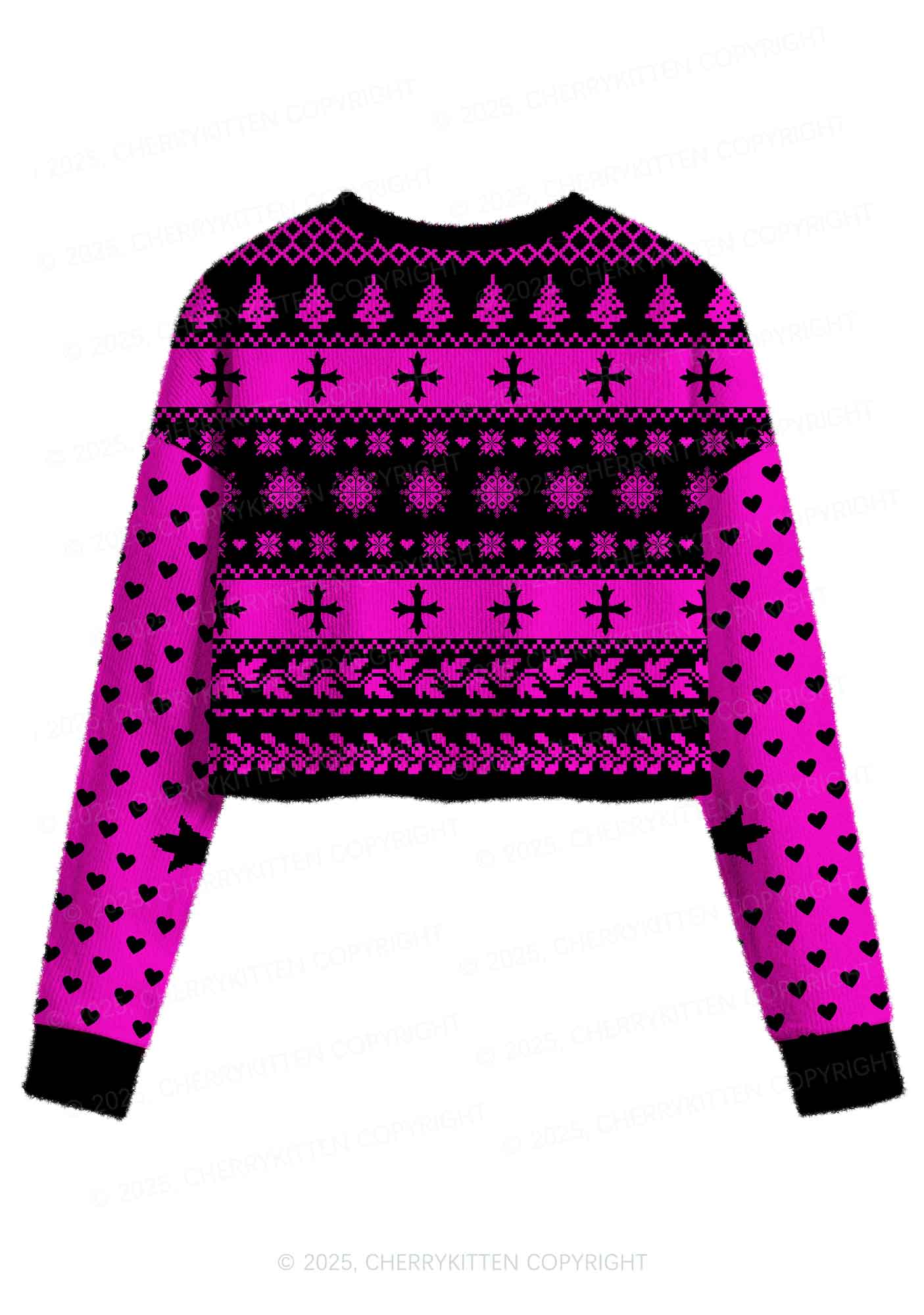 Pink Scissor Pride Y2K Christmas Crop Knit Sweatshirt Cherrykitten - Image 2