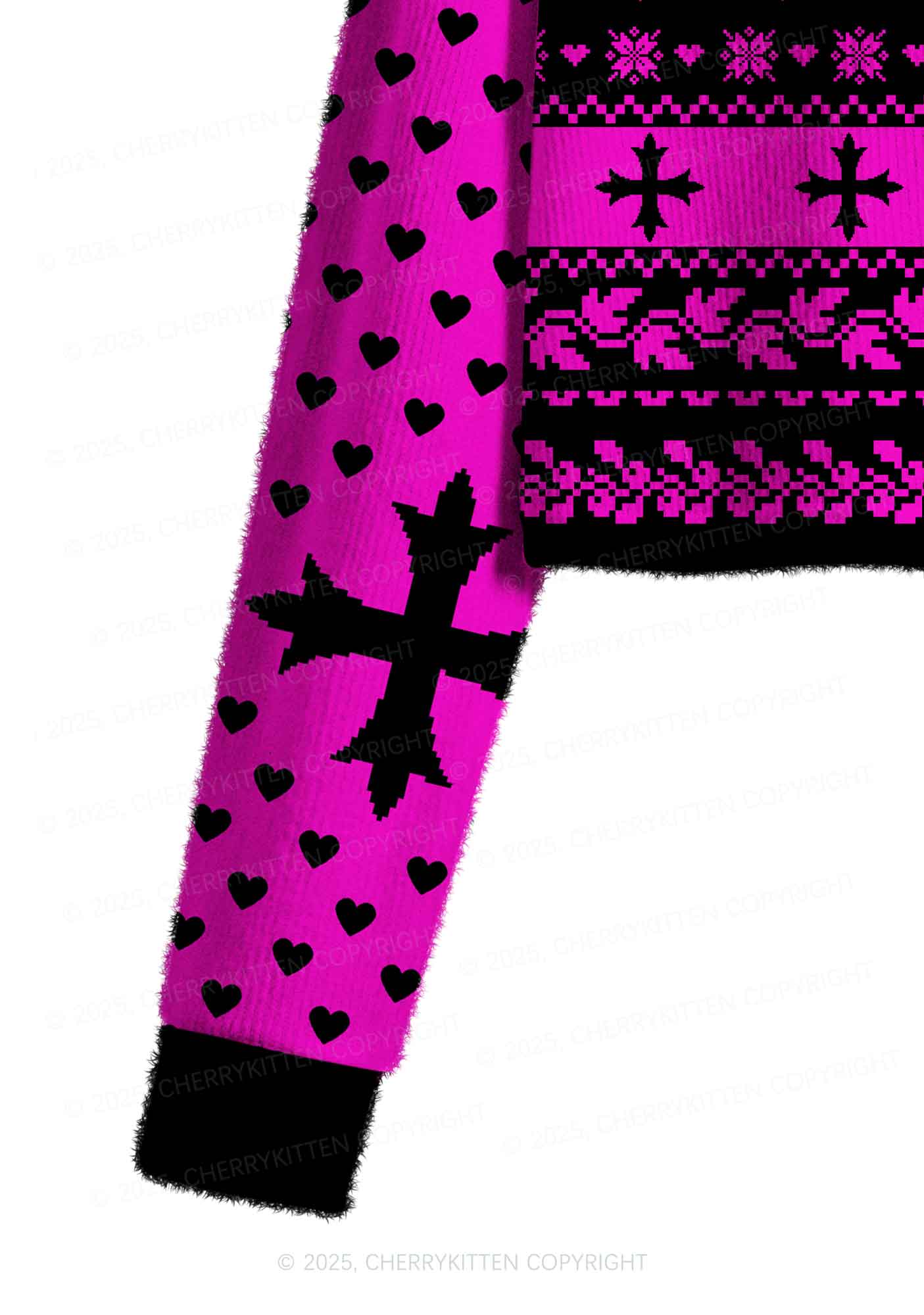 Pink Scissor Pride Y2K Christmas Crop Knit Sweatshirt Cherrykitten - Image 5