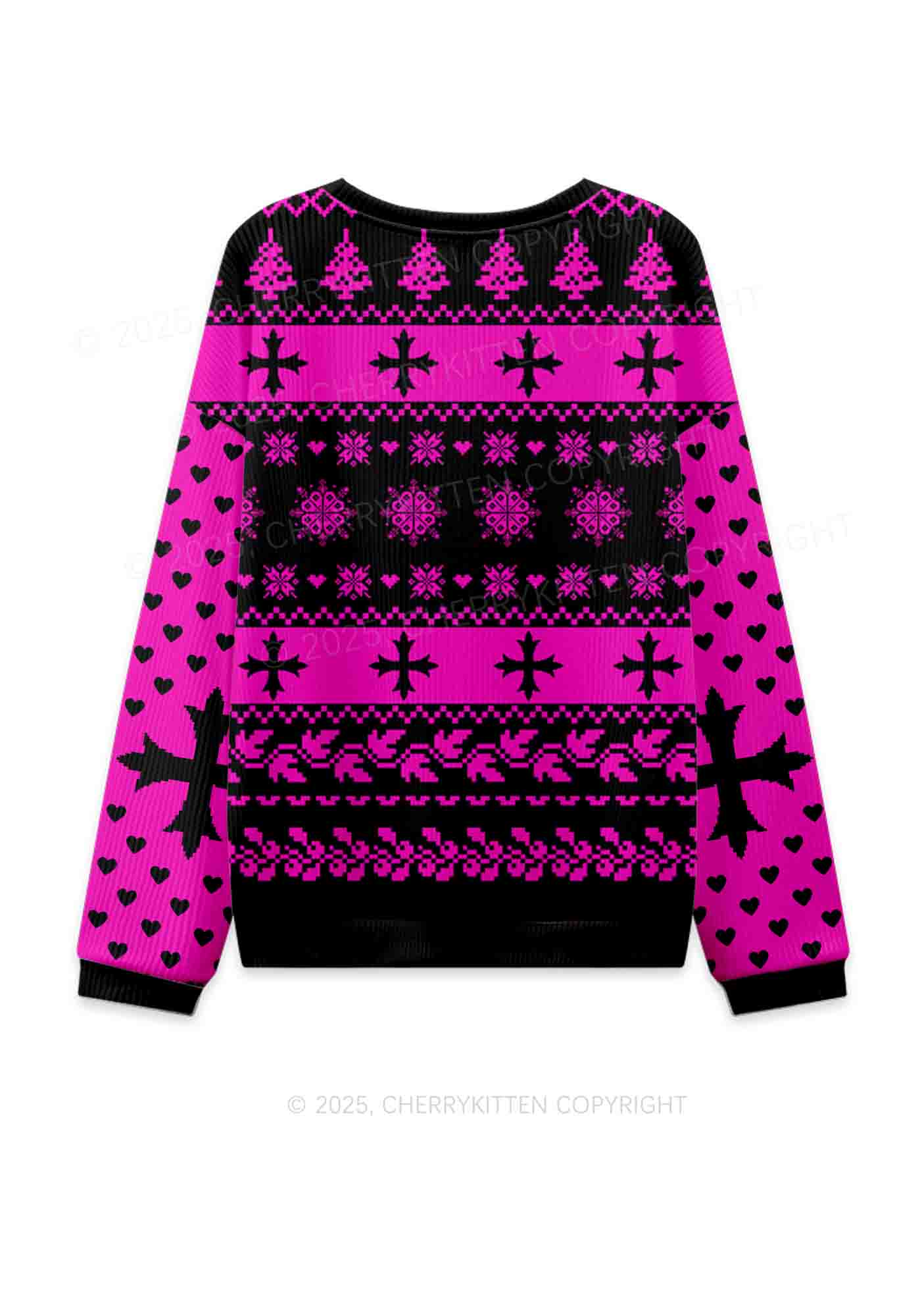 Pink Scissor Pride Y2K Christmas Knit Sweatshirt Cherrykitten - Image 2