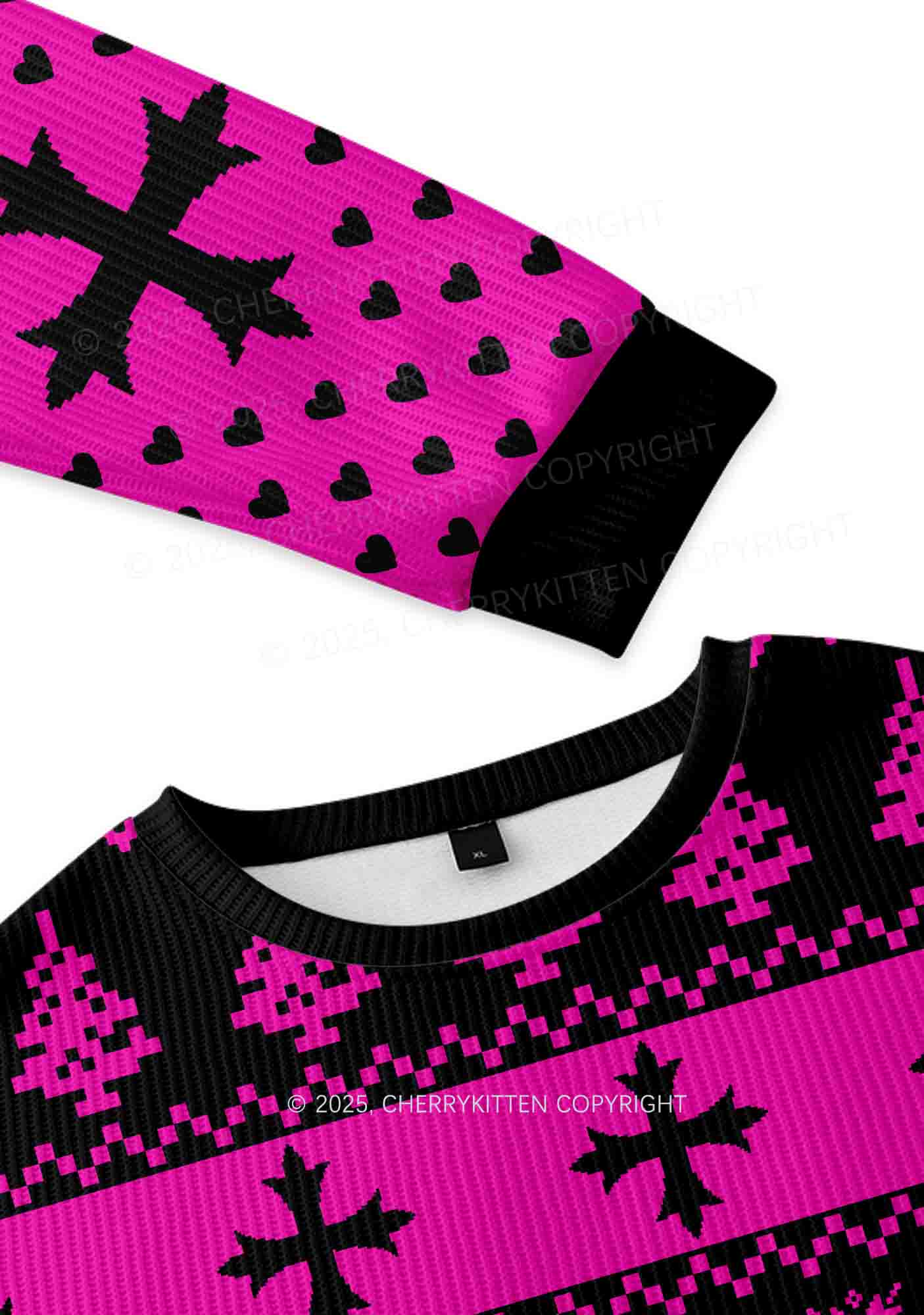 Pink Scissor Pride Y2K Christmas Knit Sweatshirt Cherrykitten - Image 3