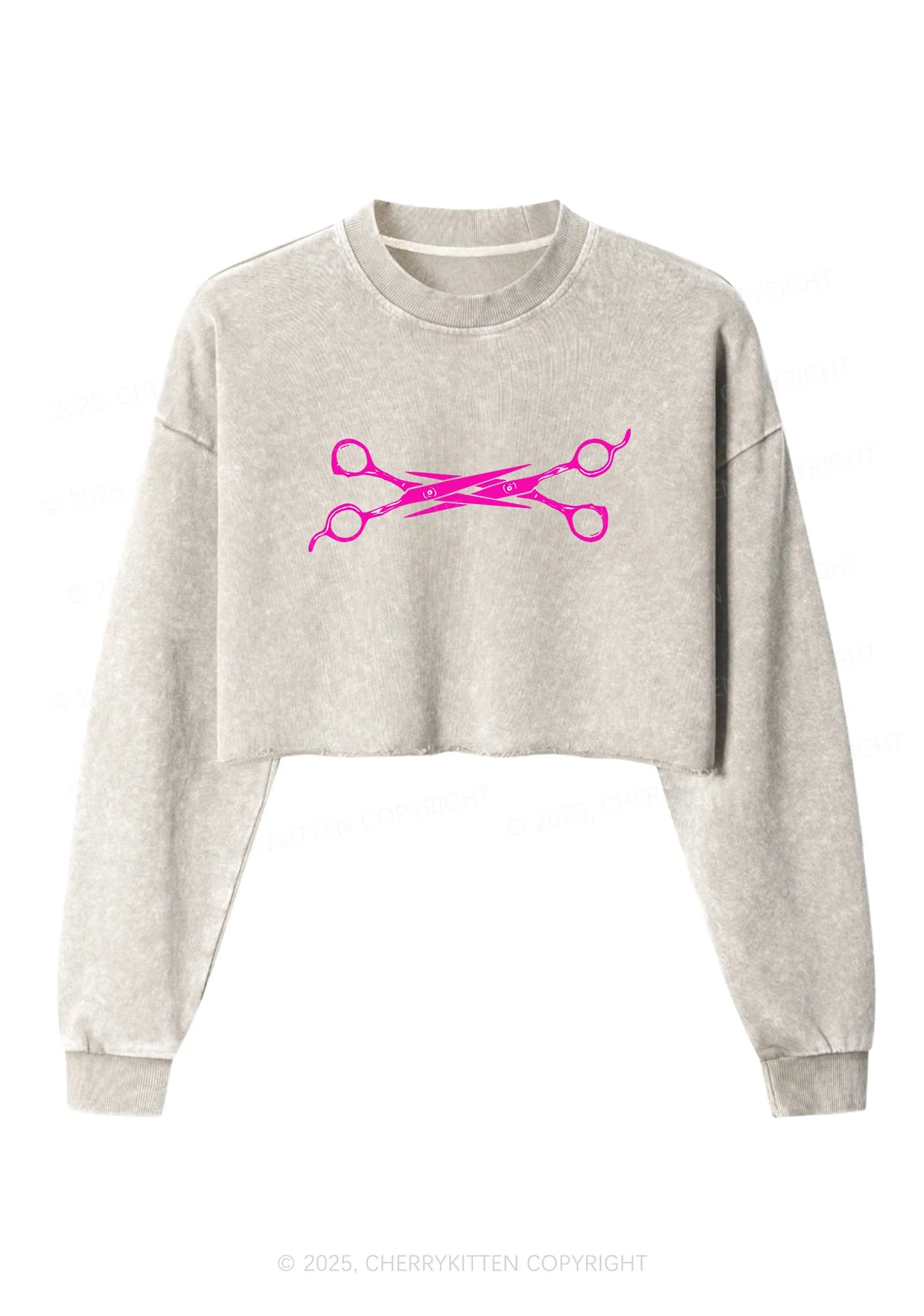 Pink Scissor Pride Y2K Crop Washed Sweatshirts Cherrykitten - Image 3