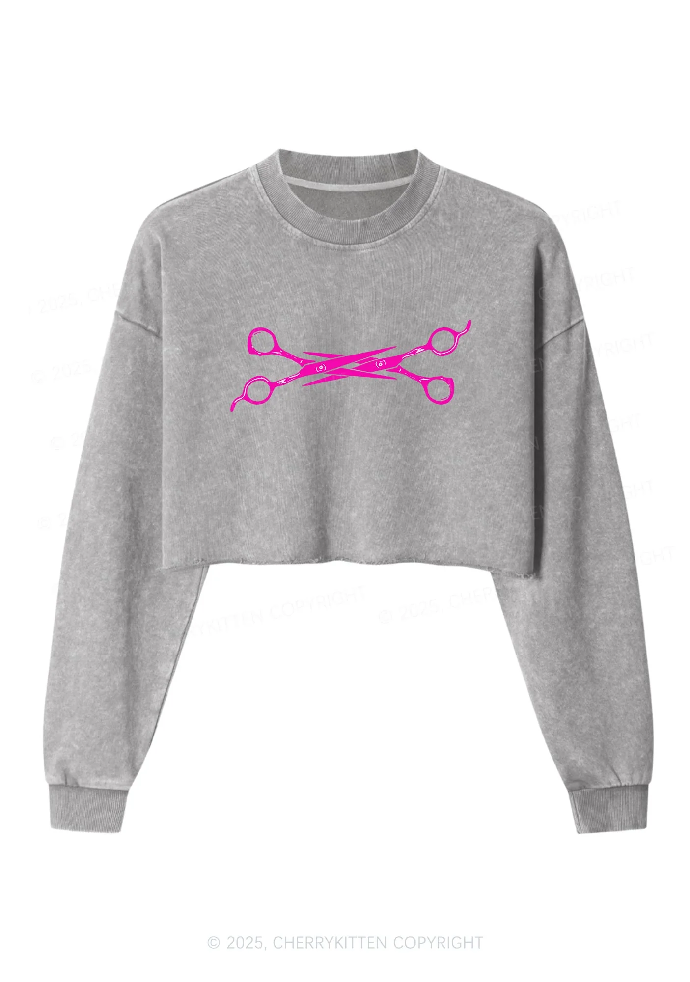 Pink Scissor Pride Y2K Crop Washed Sweatshirts Cherrykitten - Image 4