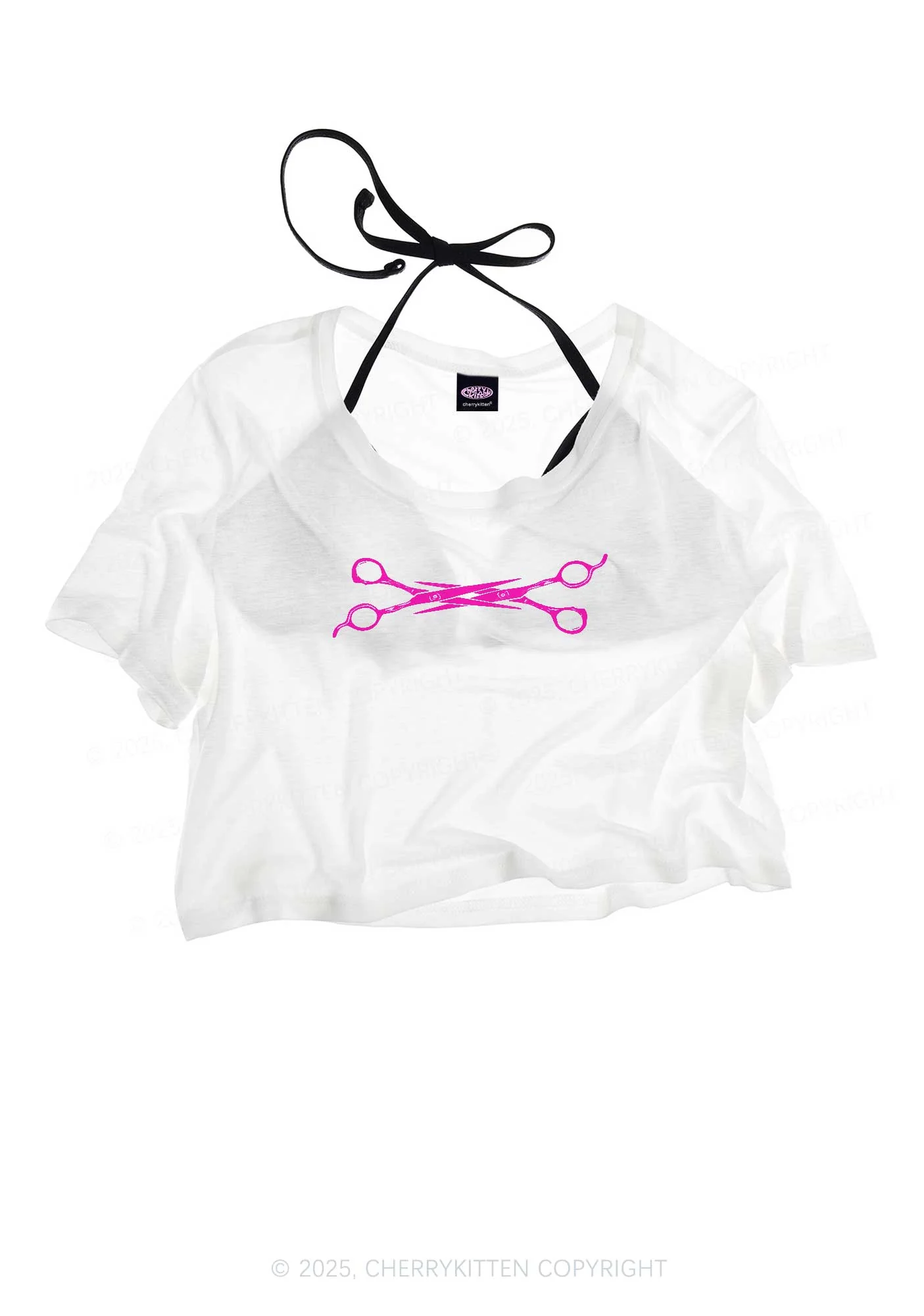 Pink Scissor Pride Y2K Sheer Crop Tee Cherrykitten - Image 3