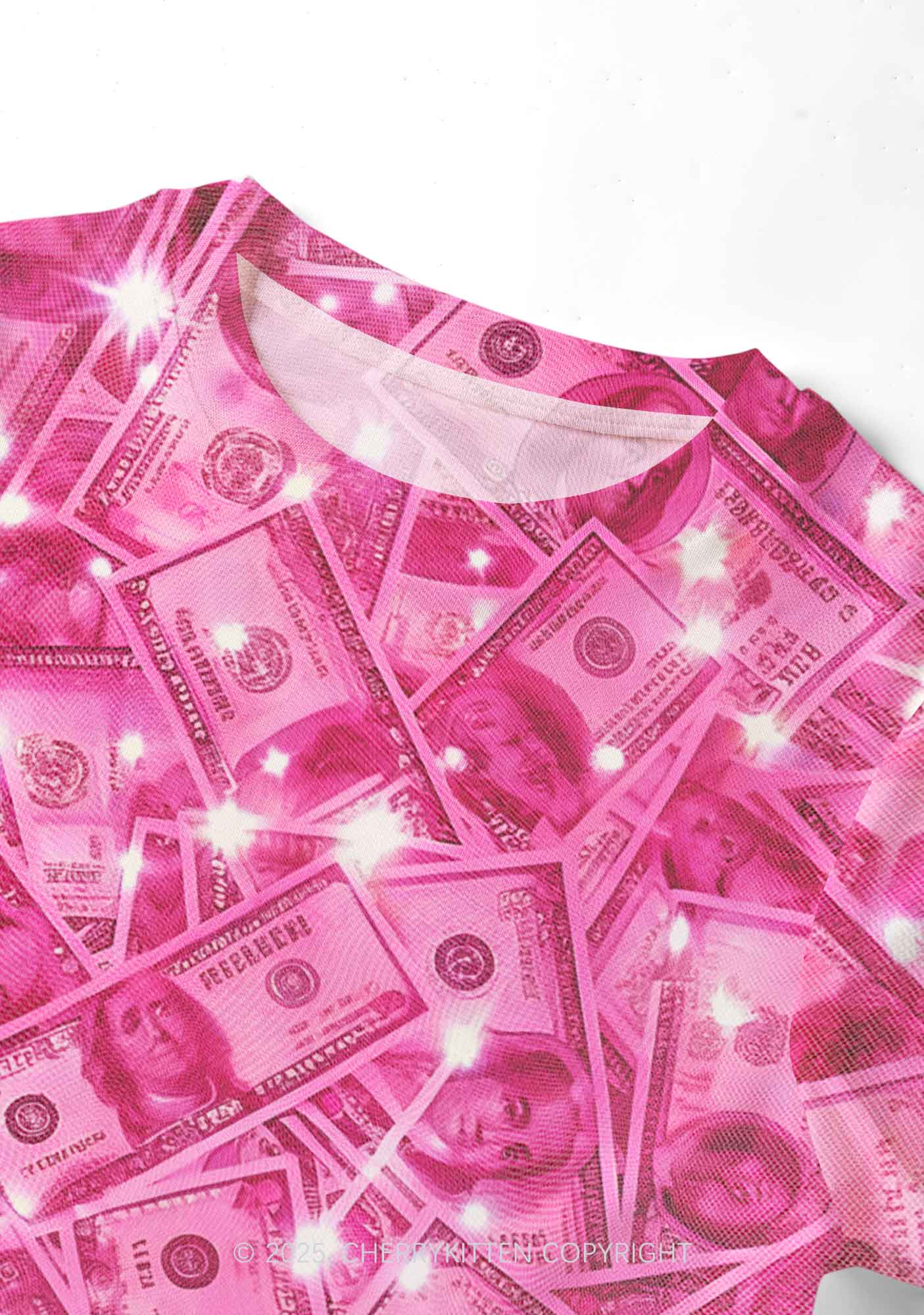 Pink Shiny Money Y2K Mesh Crop Top Cherrykitten - Image 2