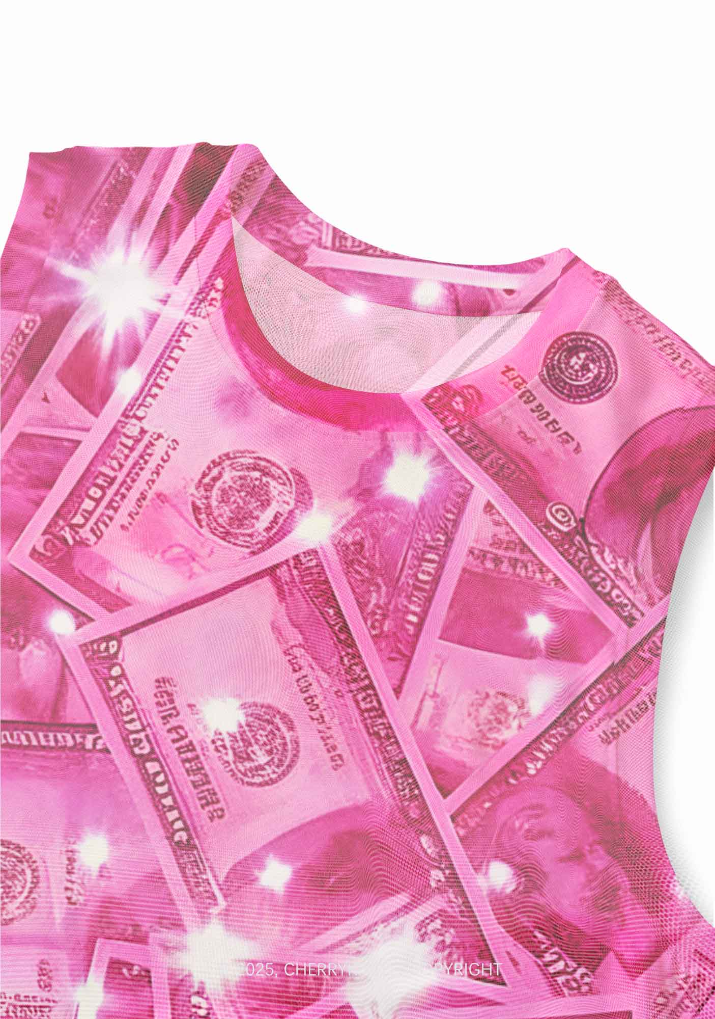Pink Shiny Money Y2K Mesh Muscle Tank Cherrykitten - Image 2