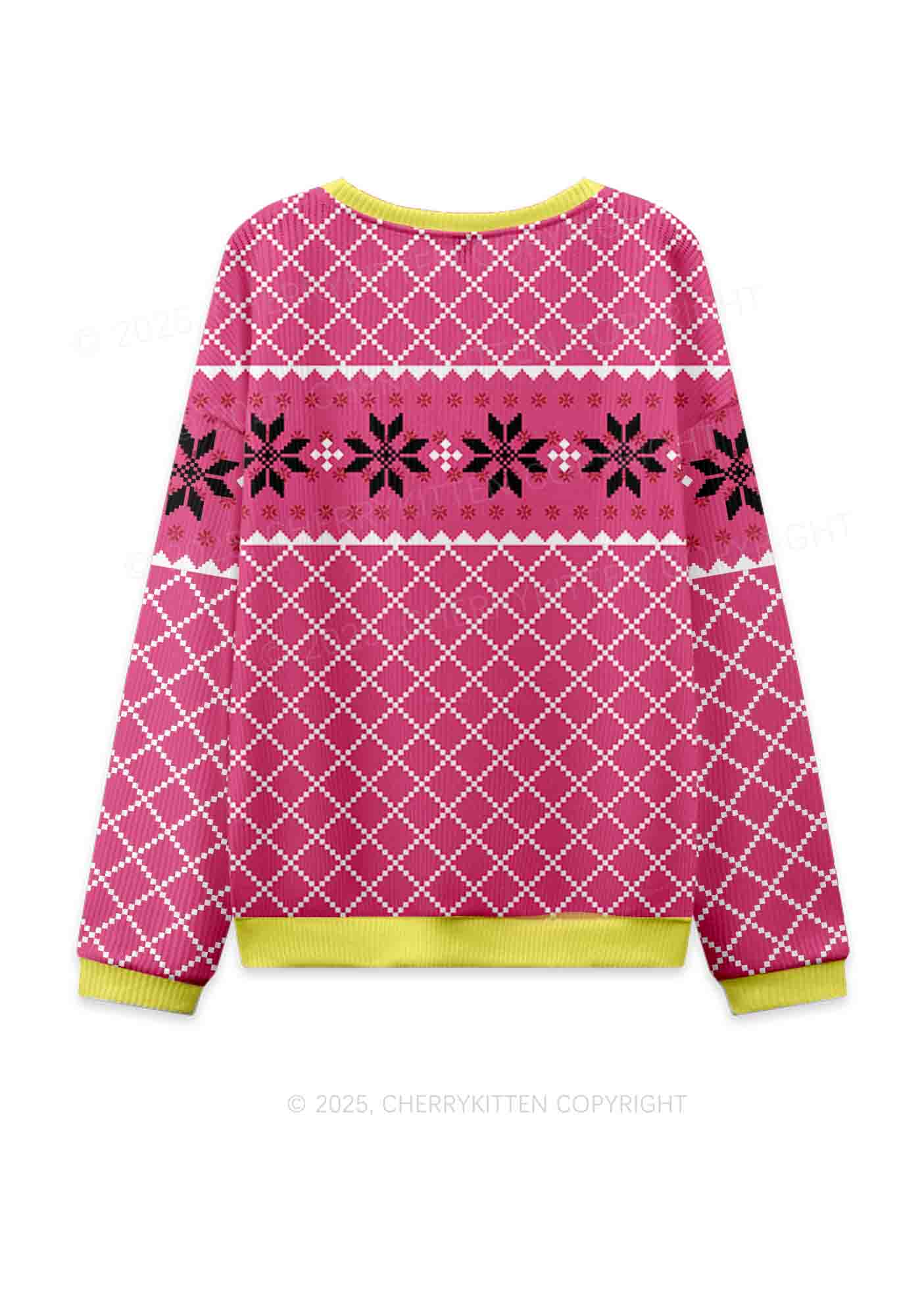Pink Slxt Y2K Christmas Knit Sweatshirt Cherrykitten - Image 2