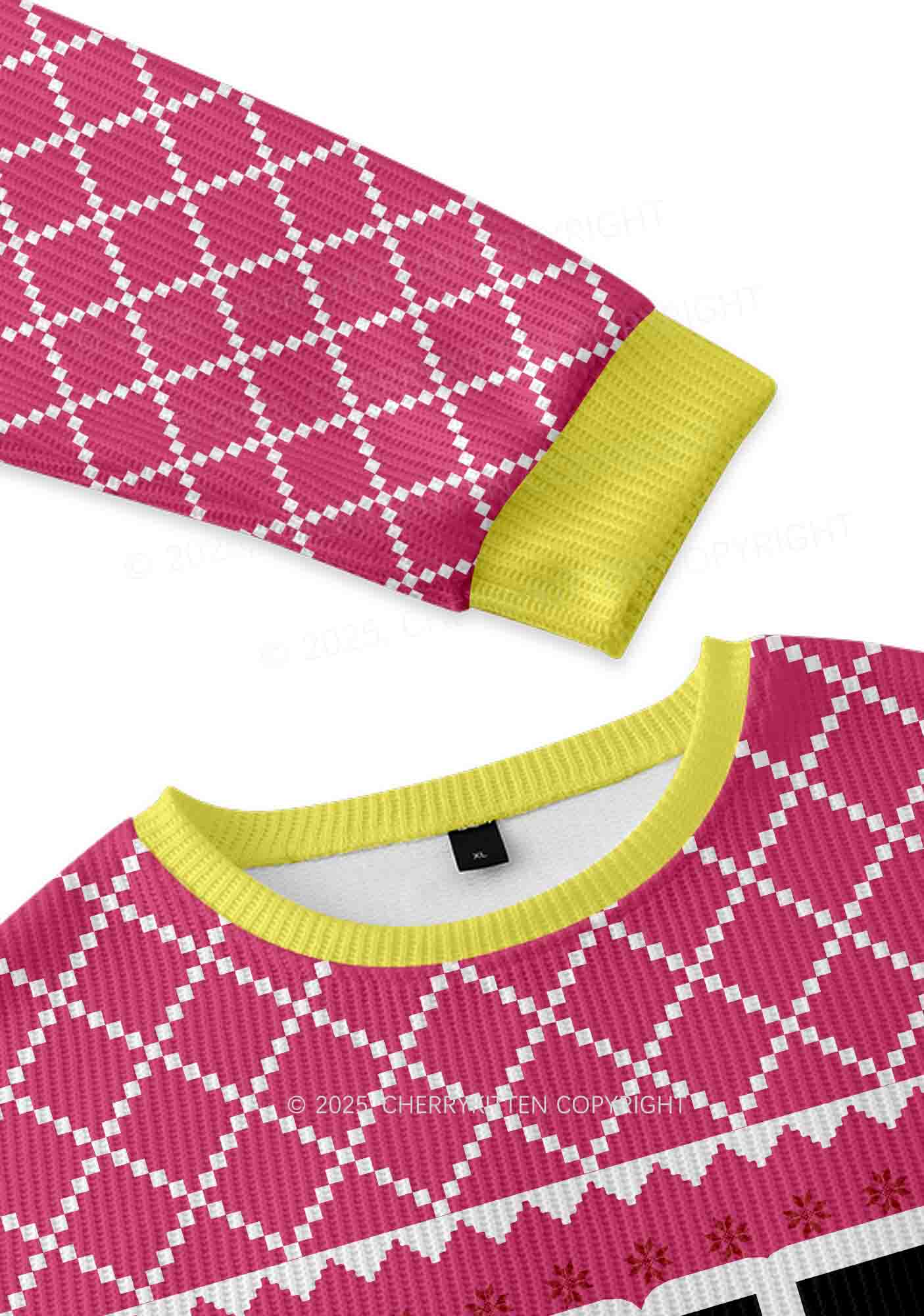 Pink Slxt Y2K Christmas Knit Sweatshirt Cherrykitten - Image 3