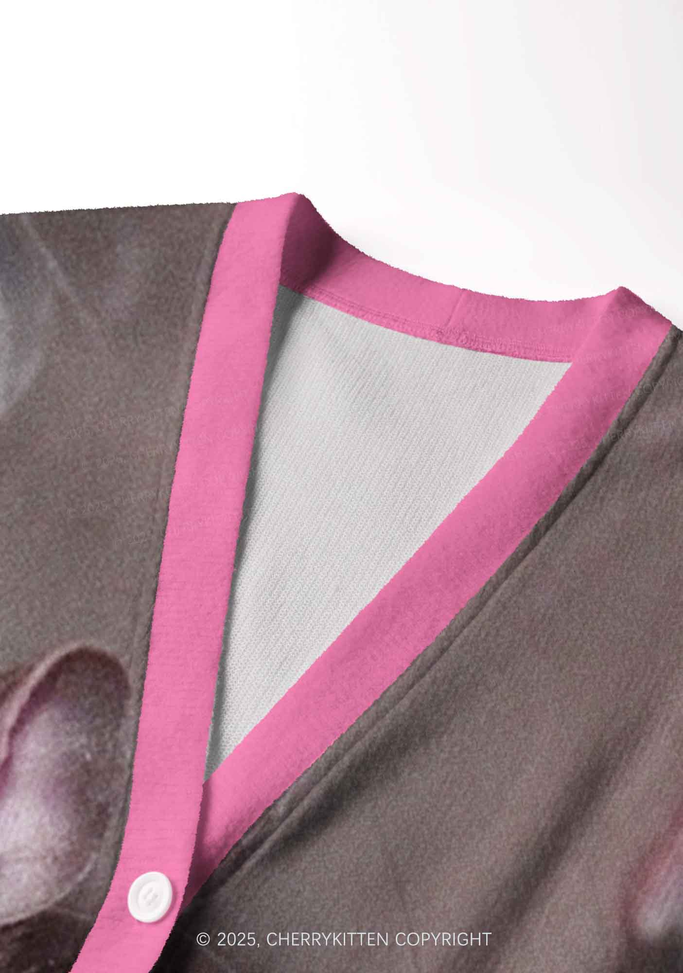 Pink Smoking Rats Y2K Christmas Cardigan Knit Sweatshirt Cherrykitten - Image 5