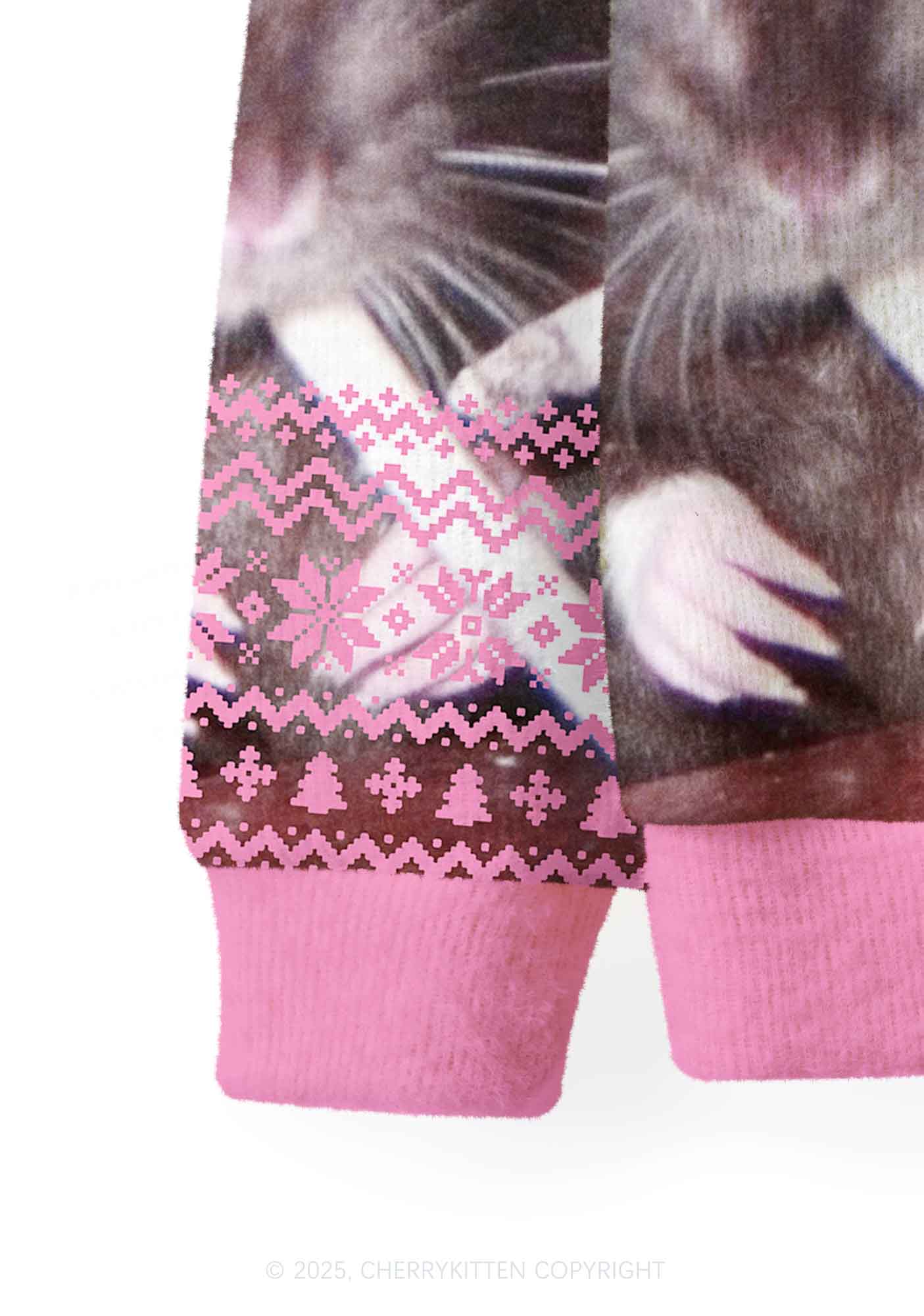 Pink Smoking Rats Y2K Christmas Cardigan Knit Sweatshirt Cherrykitten - Image 6