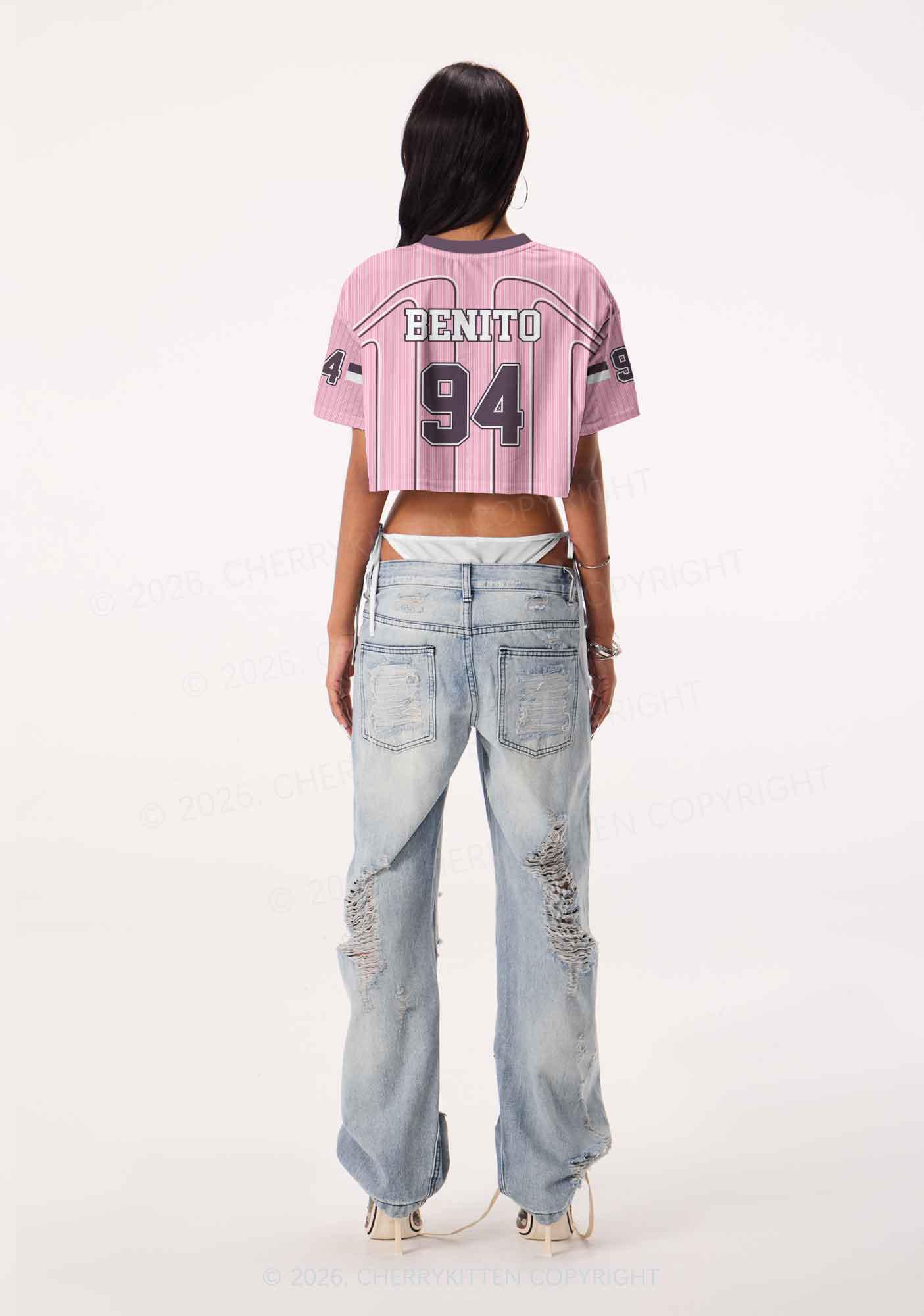 Pink Stripes Bunny Y2K Crop Sport Jersey Shirts Cherrykitten - Image 3