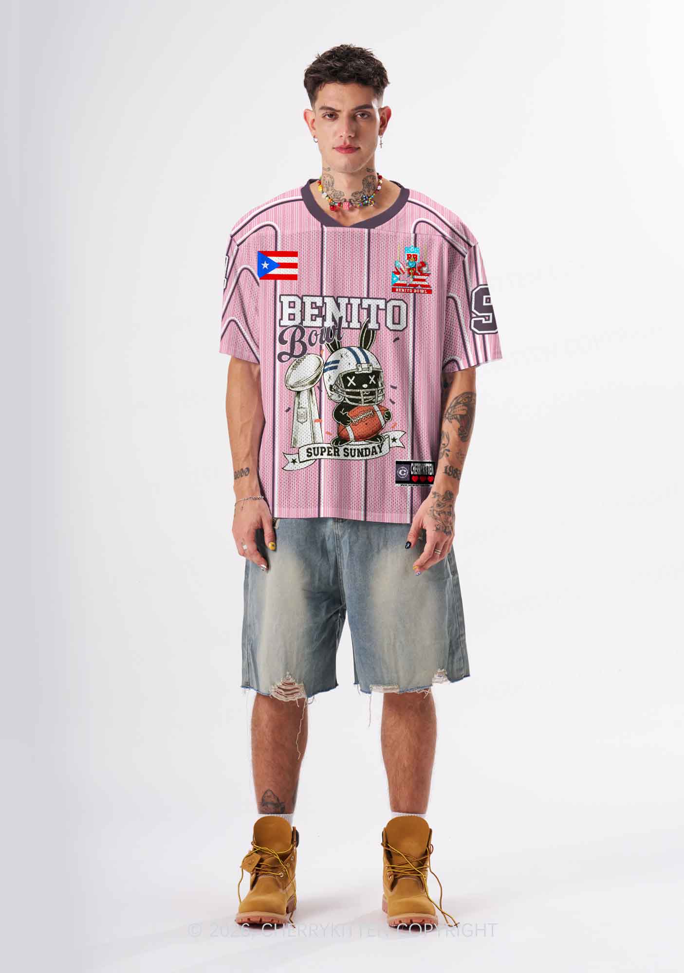 Pink Stripes Bunny Y2K Sport Jersey Shirts Cherrykitten - Image 2