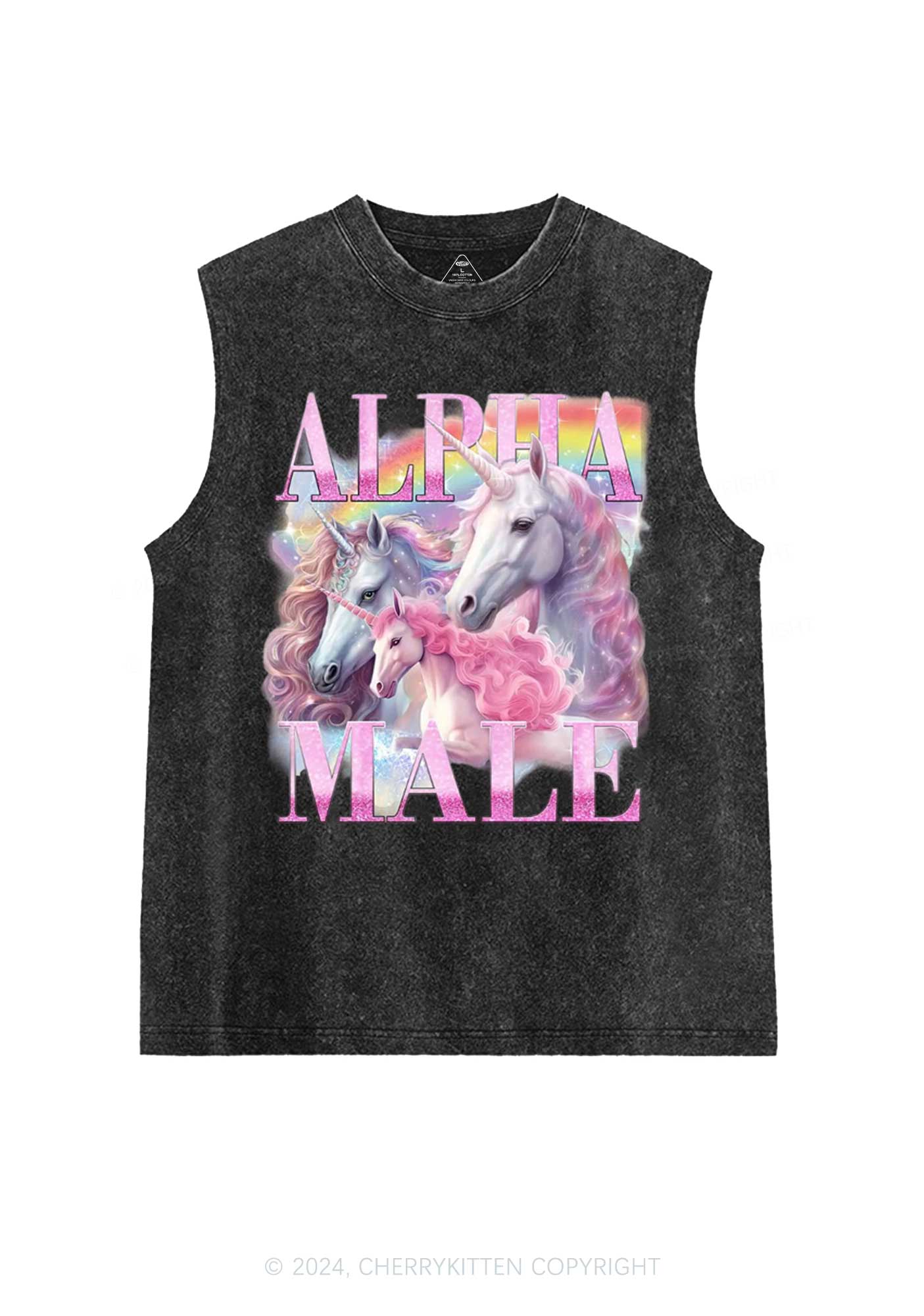 Pink Unicorn Alpha Male Y2K Washed Tank Cherrykitten - Image 3