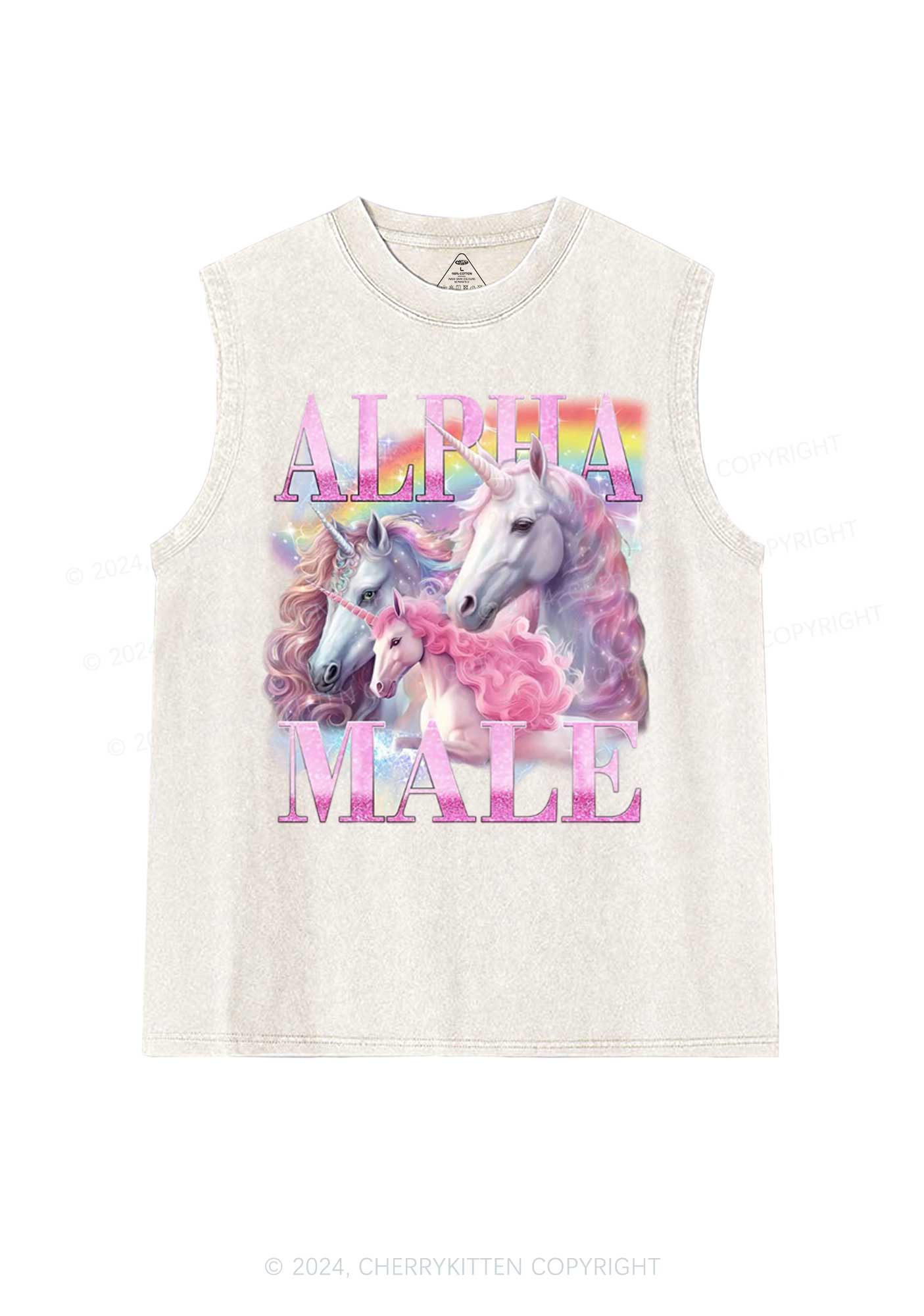Pink Unicorn Alpha Male Y2K Washed Tank Cherrykitten - Image 4
