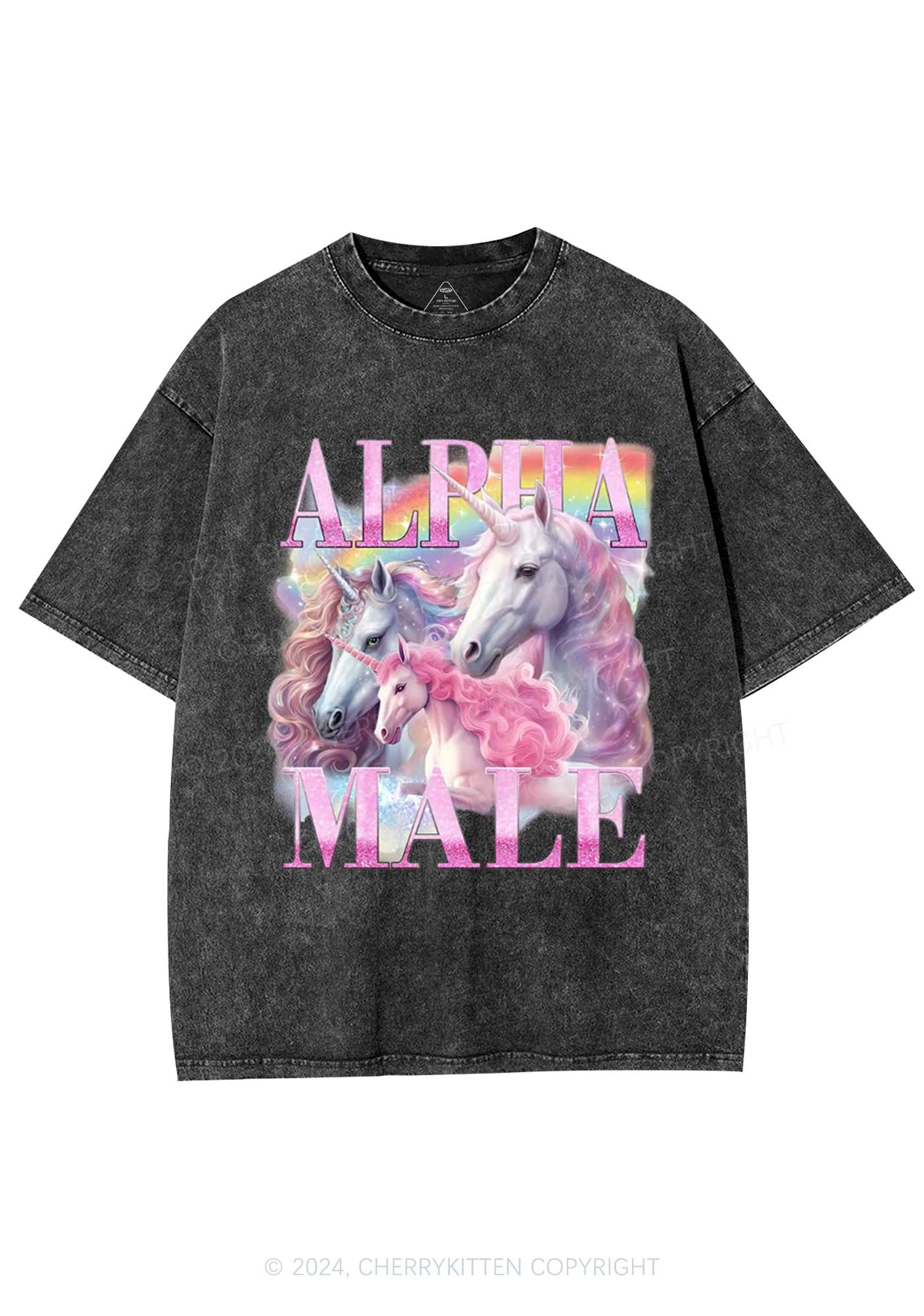 Pink Unicorn Alpha Male Y2K Washed Tee Cherrykitten - Image 3