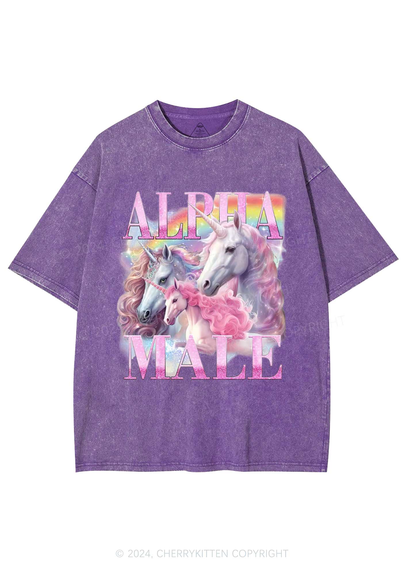 Pink Unicorn Alpha Male Y2K Washed Tee Cherrykitten - Image 4
