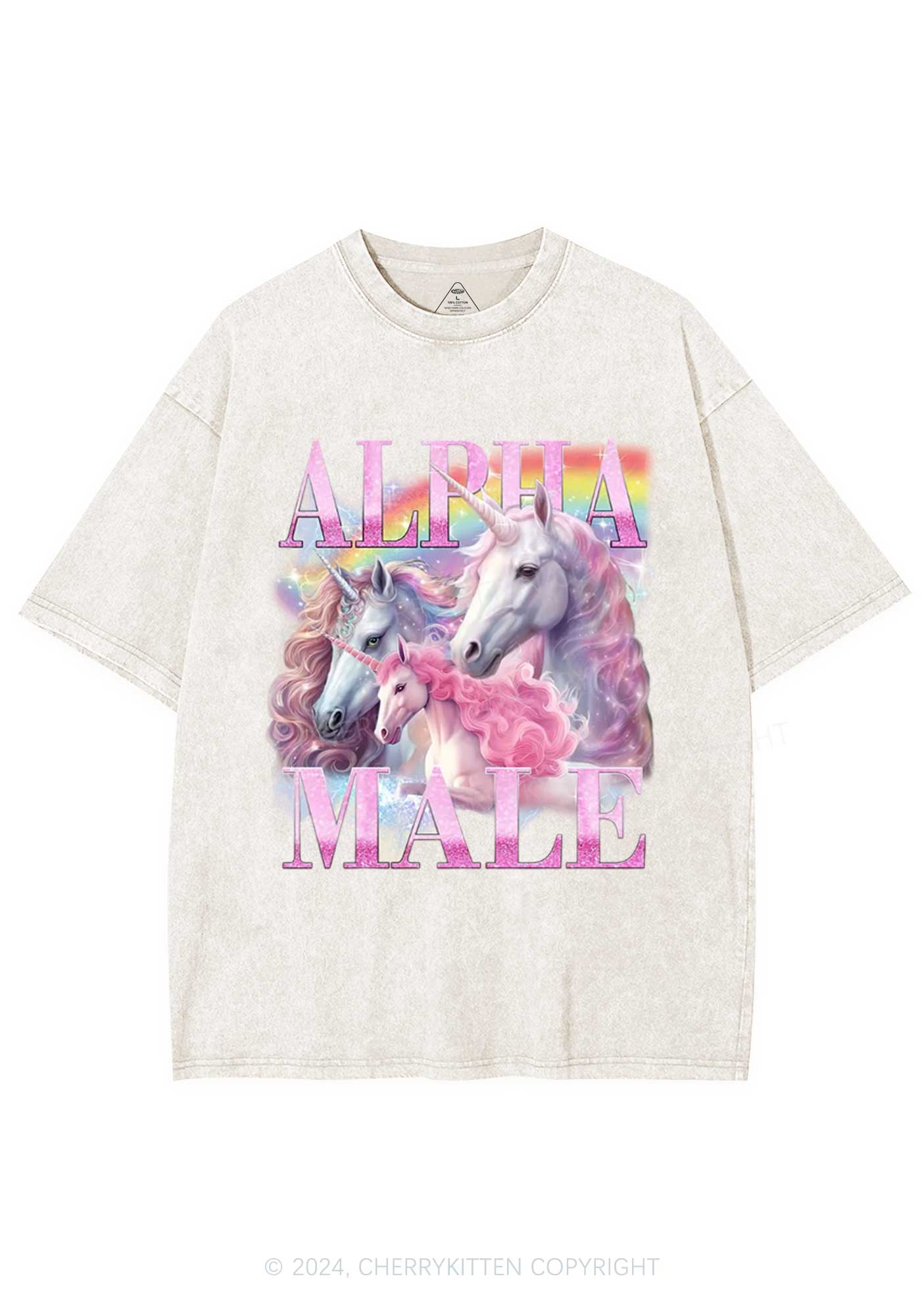 Pink Unicorn Alpha Male Y2K Washed Tee Cherrykitten - Image 5