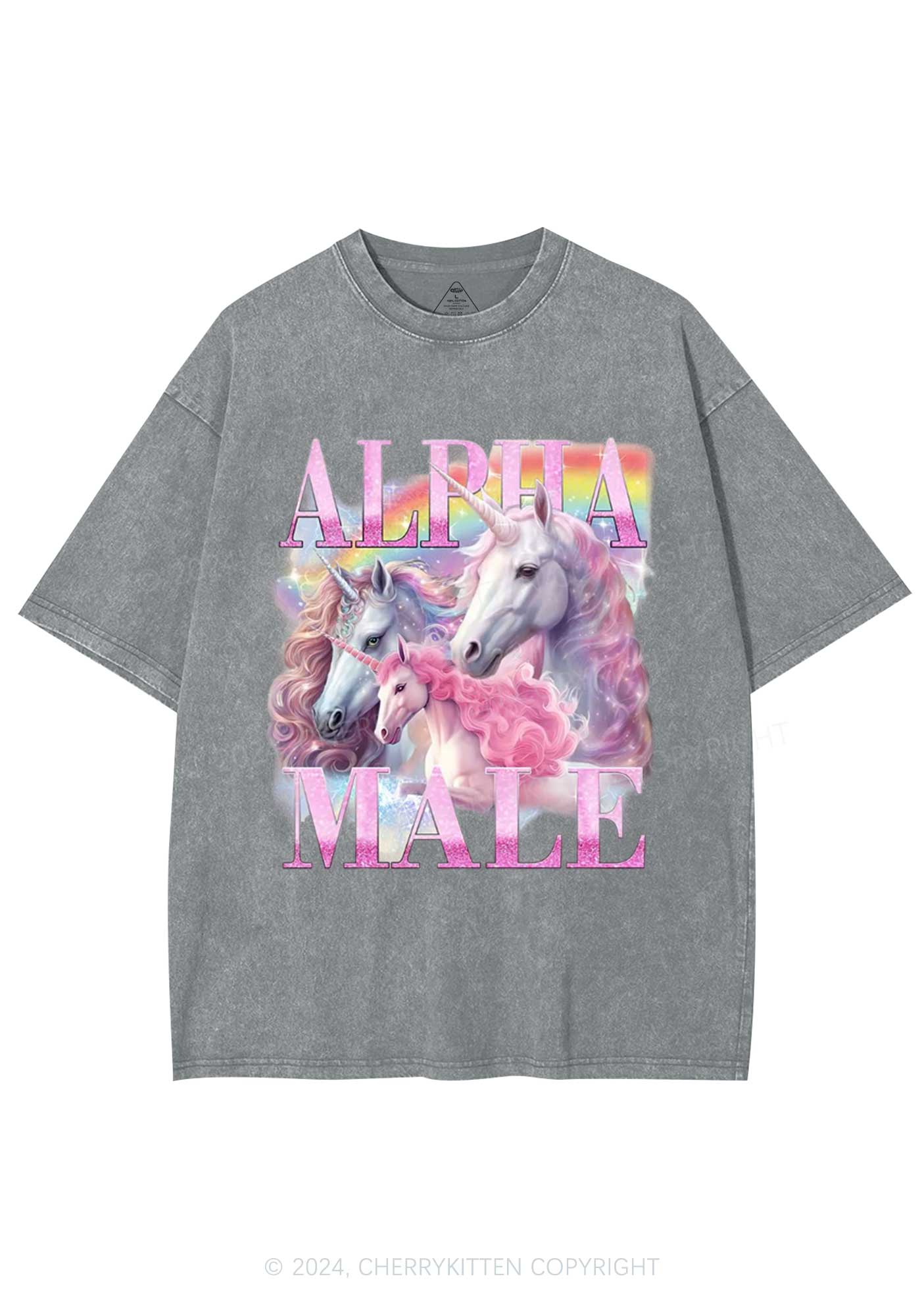 Pink Unicorn Alpha Male Y2K Washed Tee Cherrykitten - Image 6