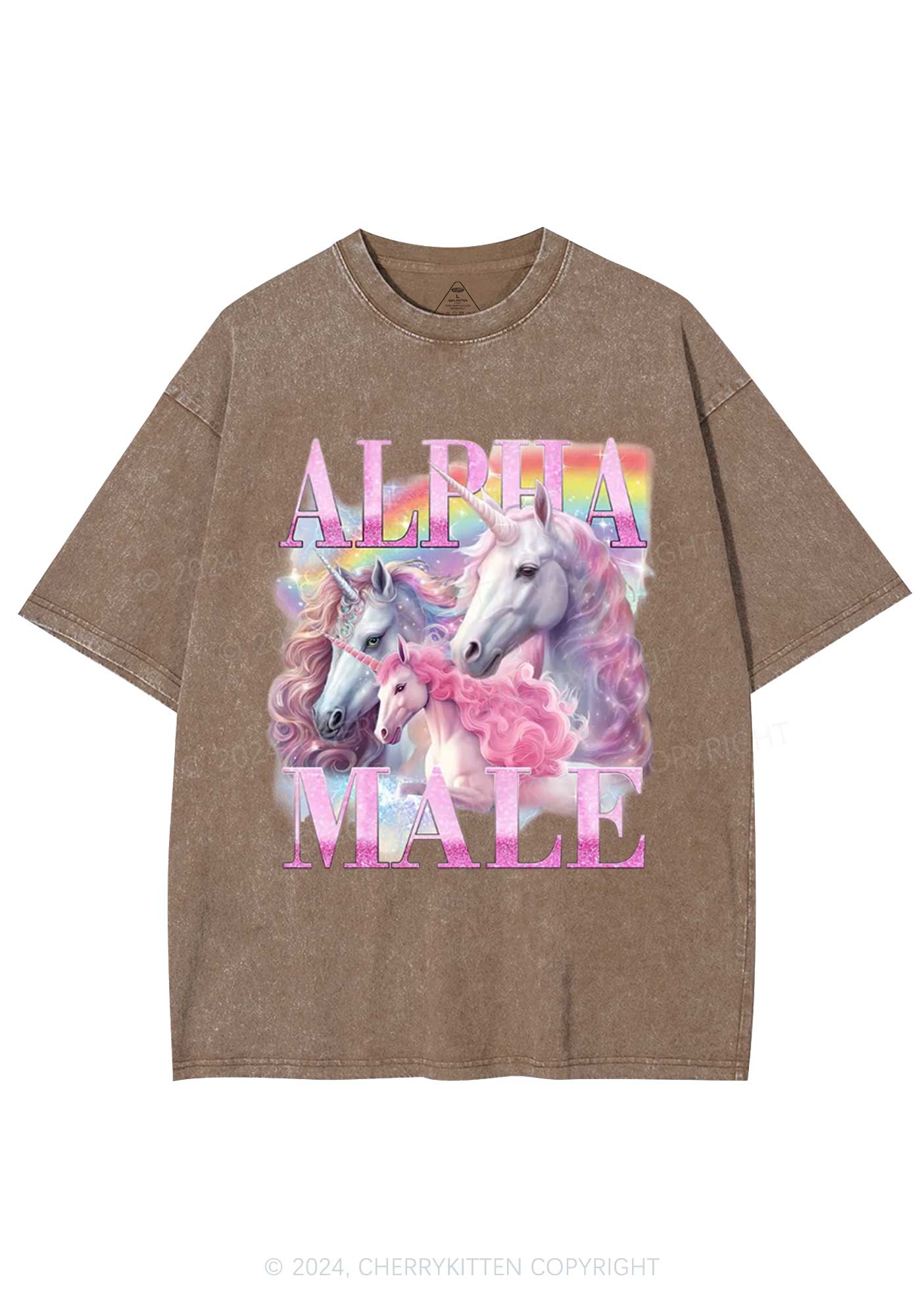 Pink Unicorn Alpha Male Y2K Washed Tee Cherrykitten - Image 7