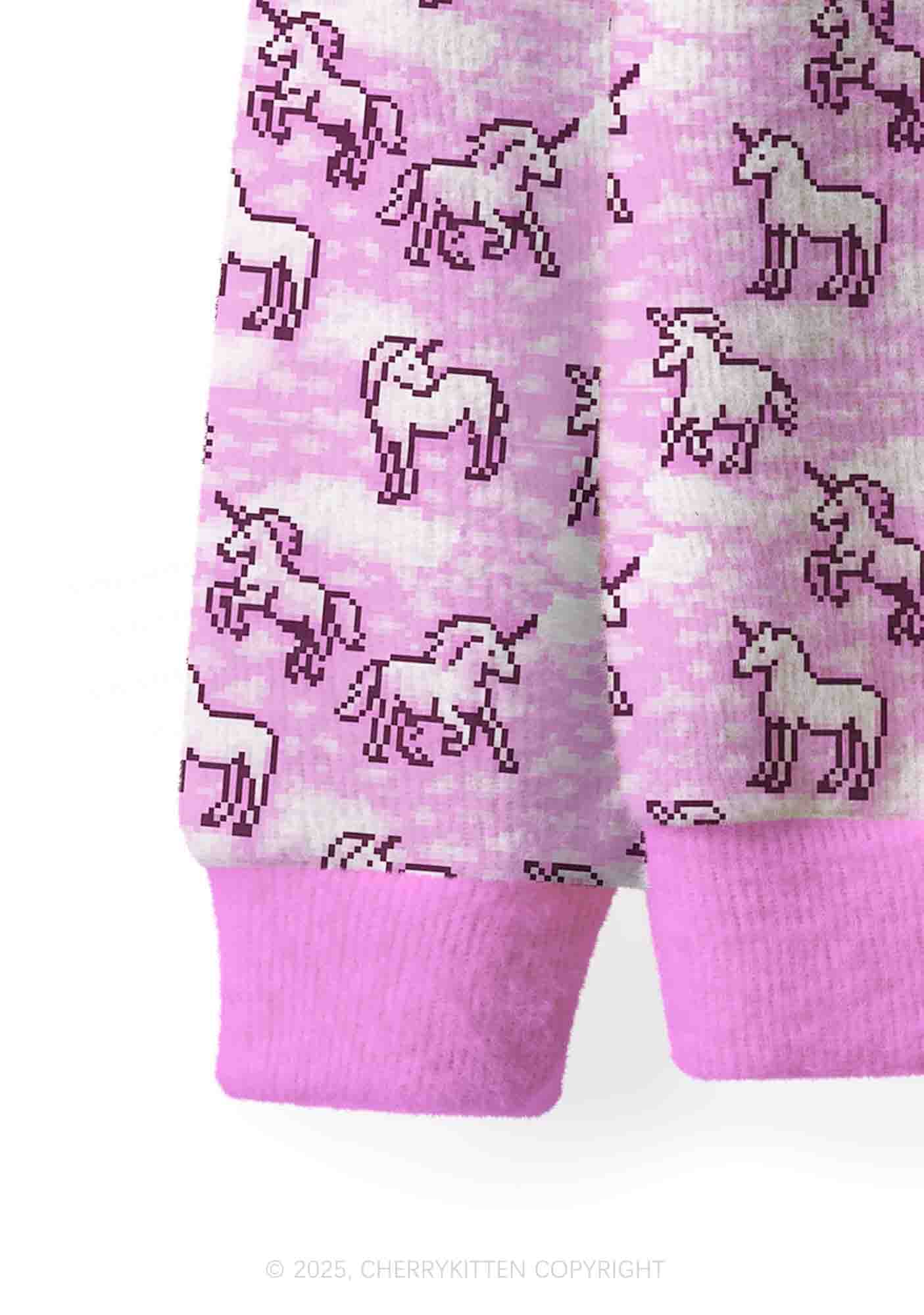 Pink Unicorn Y2K Christmas Cardigan Knit Sweatshirt Cherrykitten - Image 4