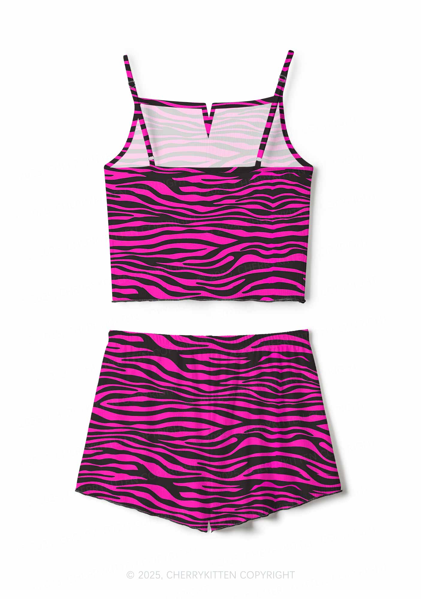 Pink Wave Y2K Print Cami Shorts Pajama Set Cherrykitten - Image 2