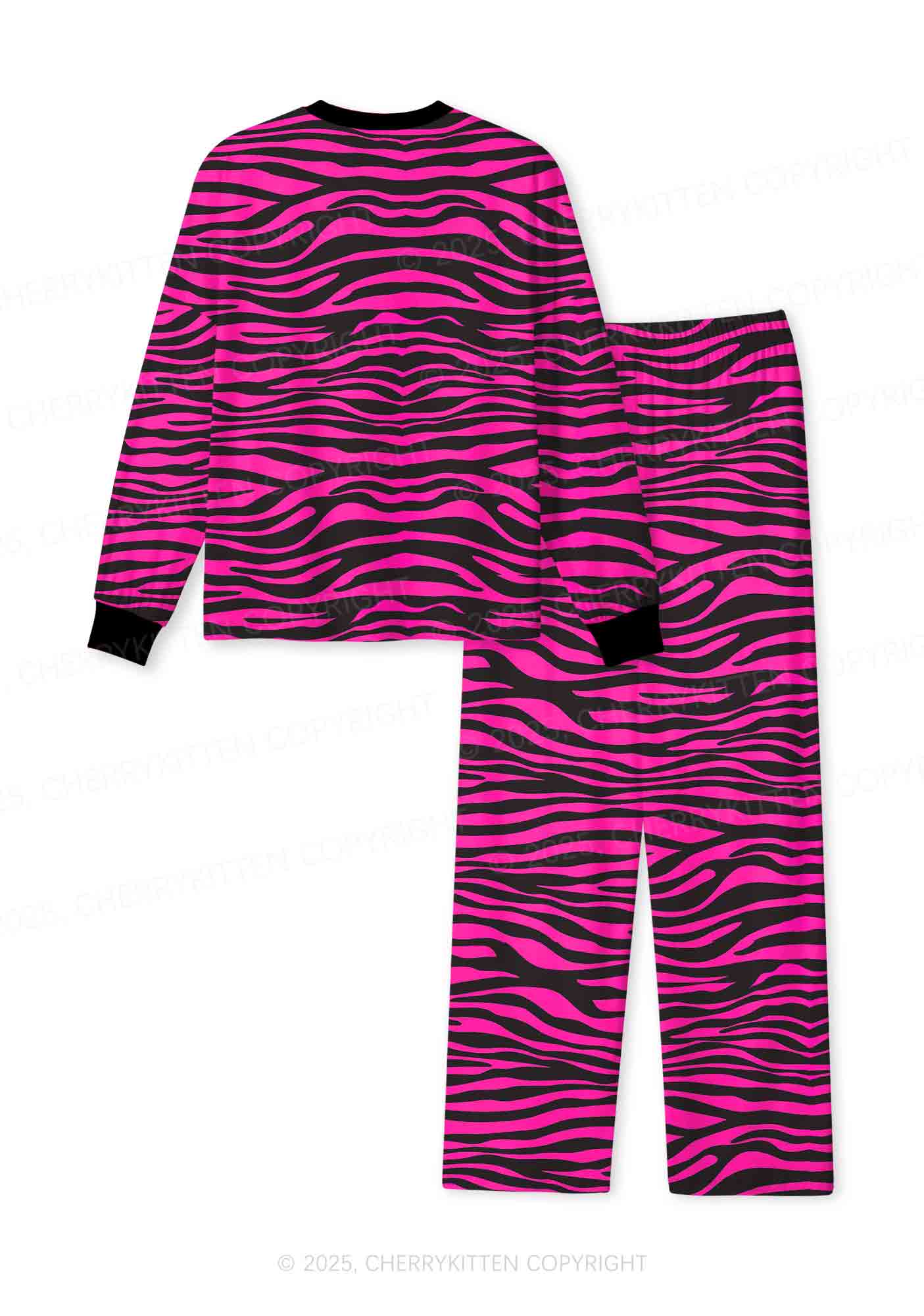 Pink Wave Y2K Print Long Sleeve Pajama Set Cherrykitten - Image 2